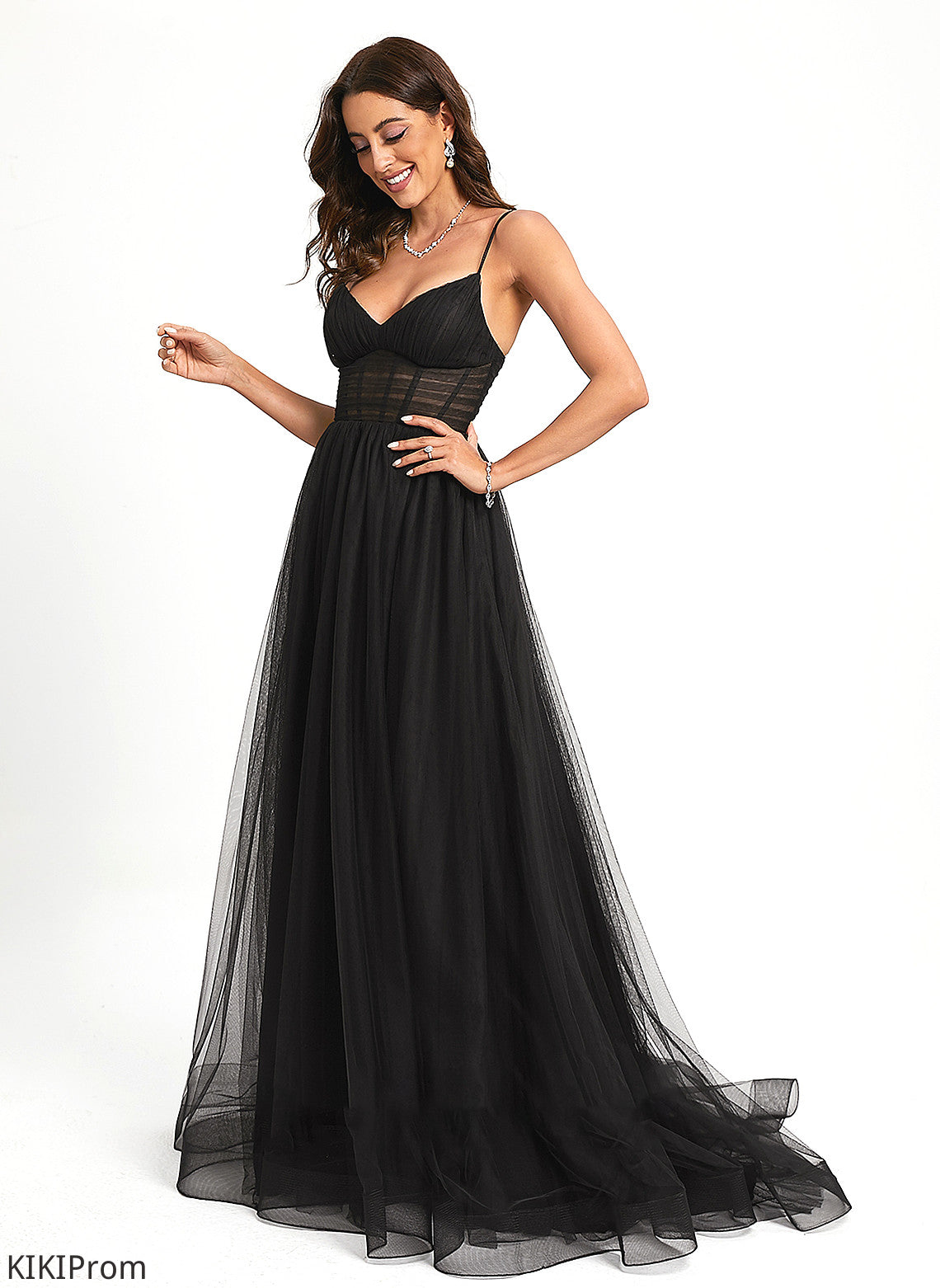 Prom Dresses Ball-Gown/Princess Sharon V-neck Pleated Tulle Sweep With Train