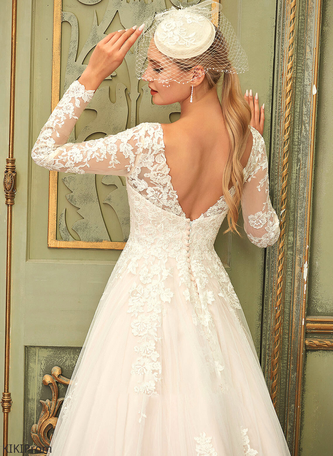 Diya Lace Tulle Wedding Dresses Sweep Dress Wedding Train Ball-Gown/Princess V-neck