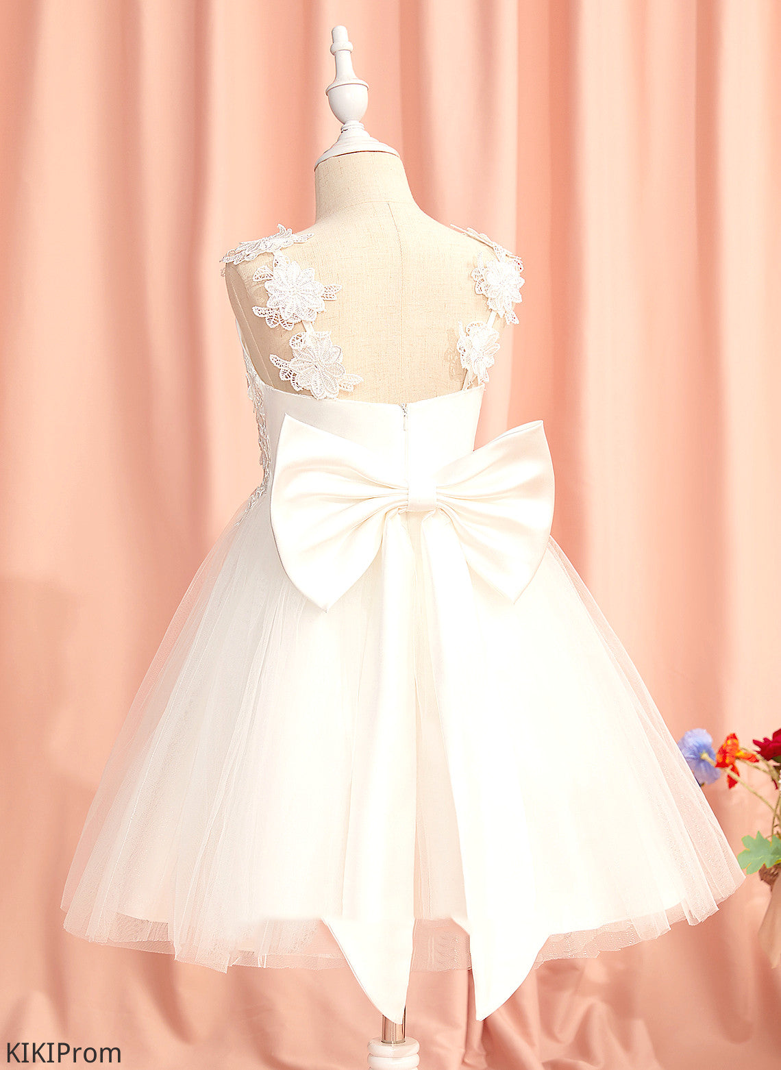 Flower Dress Straps A-Line Carlie Girl Flower Girl Dresses Sleeveless Knee-length Tulle With - Lace/Flower(s)/Bow(s)