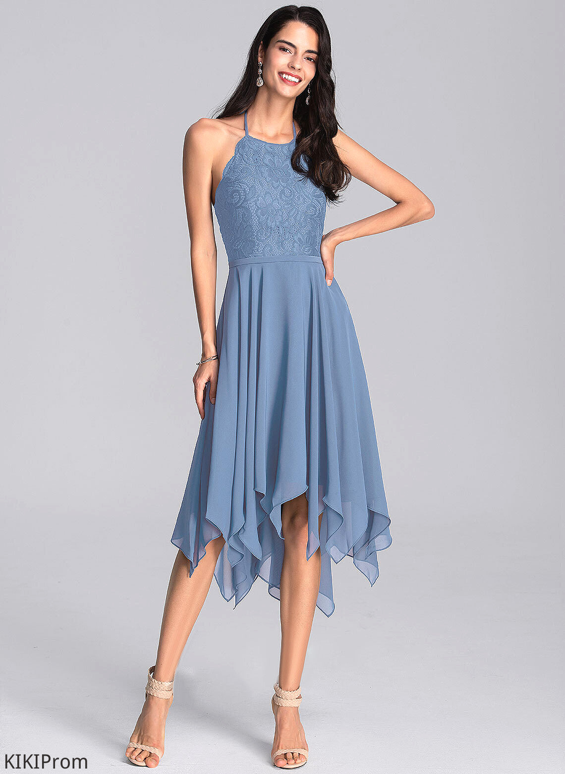 With Homecoming Dresses Halter Chiffon Yasmine A-Line Asymmetrical Lace Dress Homecoming
