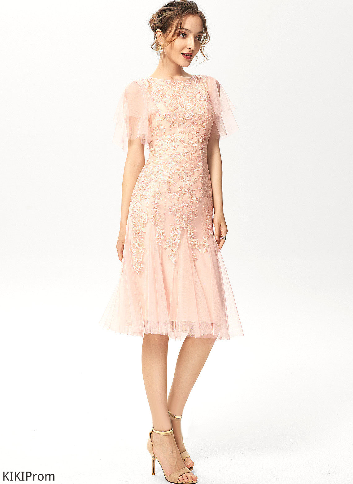 Knee-Length Cocktail Dress With Neck Sequins Lace Trumpet/Mermaid Cocktail Dresses Scoop Maddison Tulle