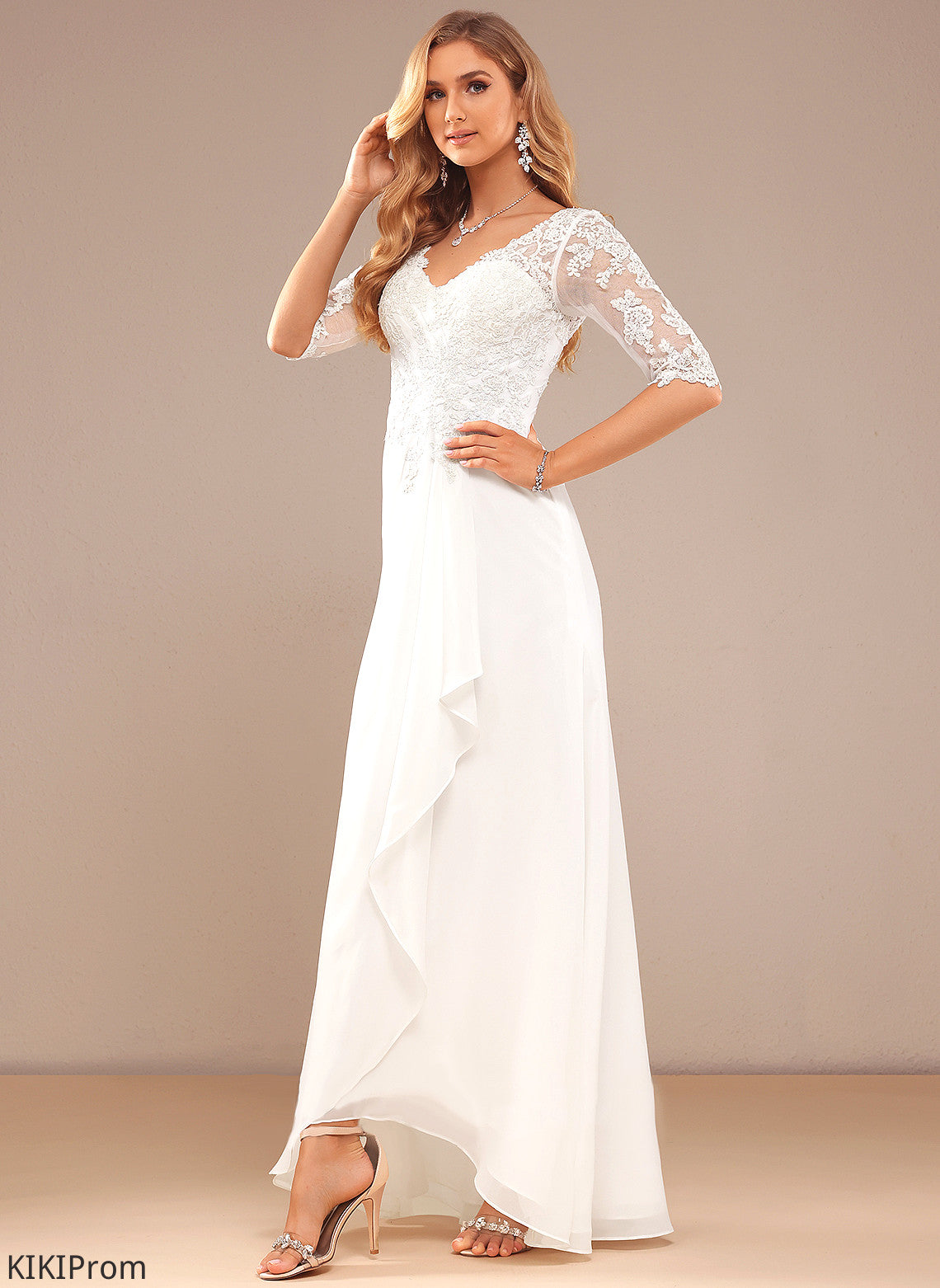 With Wedding Dresses Asymmetrical Wedding A-Line V-neck Mariah Dress Chiffon Ruffle Lace
