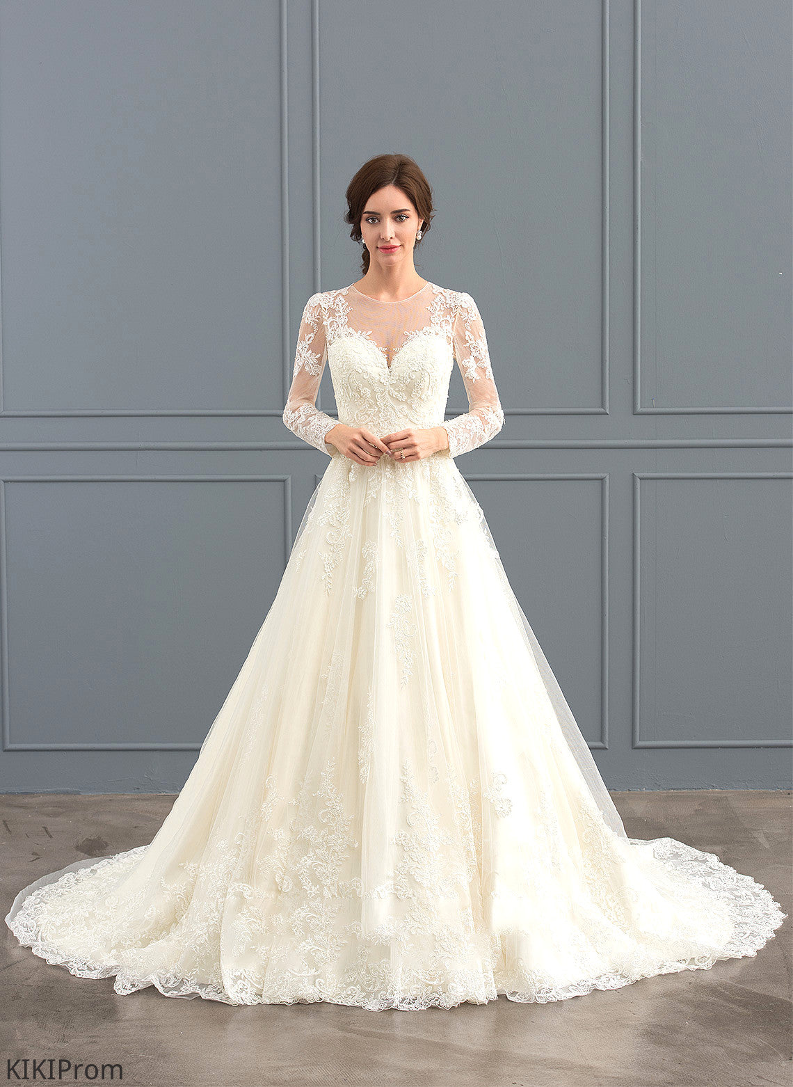 Court Karma Ball-Gown/Princess Tulle Illusion Train Wedding Wedding Dresses Lace Dress