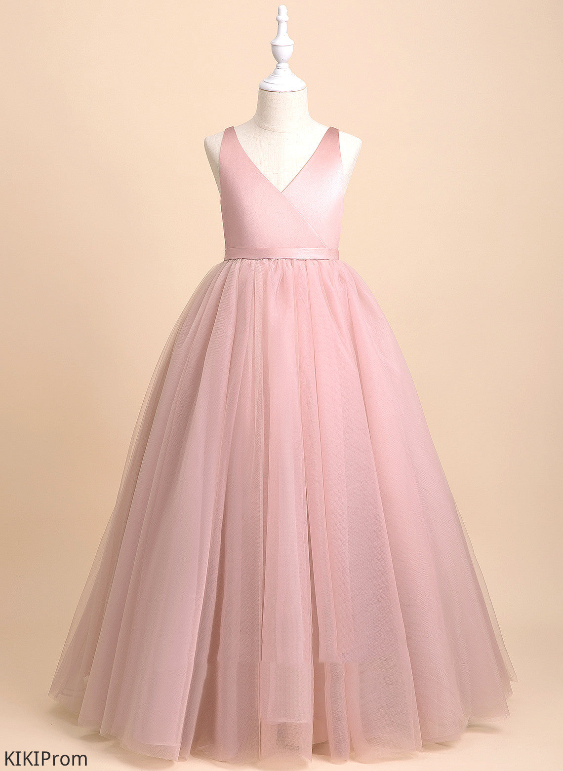 Dress Tulle Dylan Flower Girl Dresses V-neck - Flower Ball-Gown/Princess With Floor-length Bow(s)/V Back Girl Sleeveless