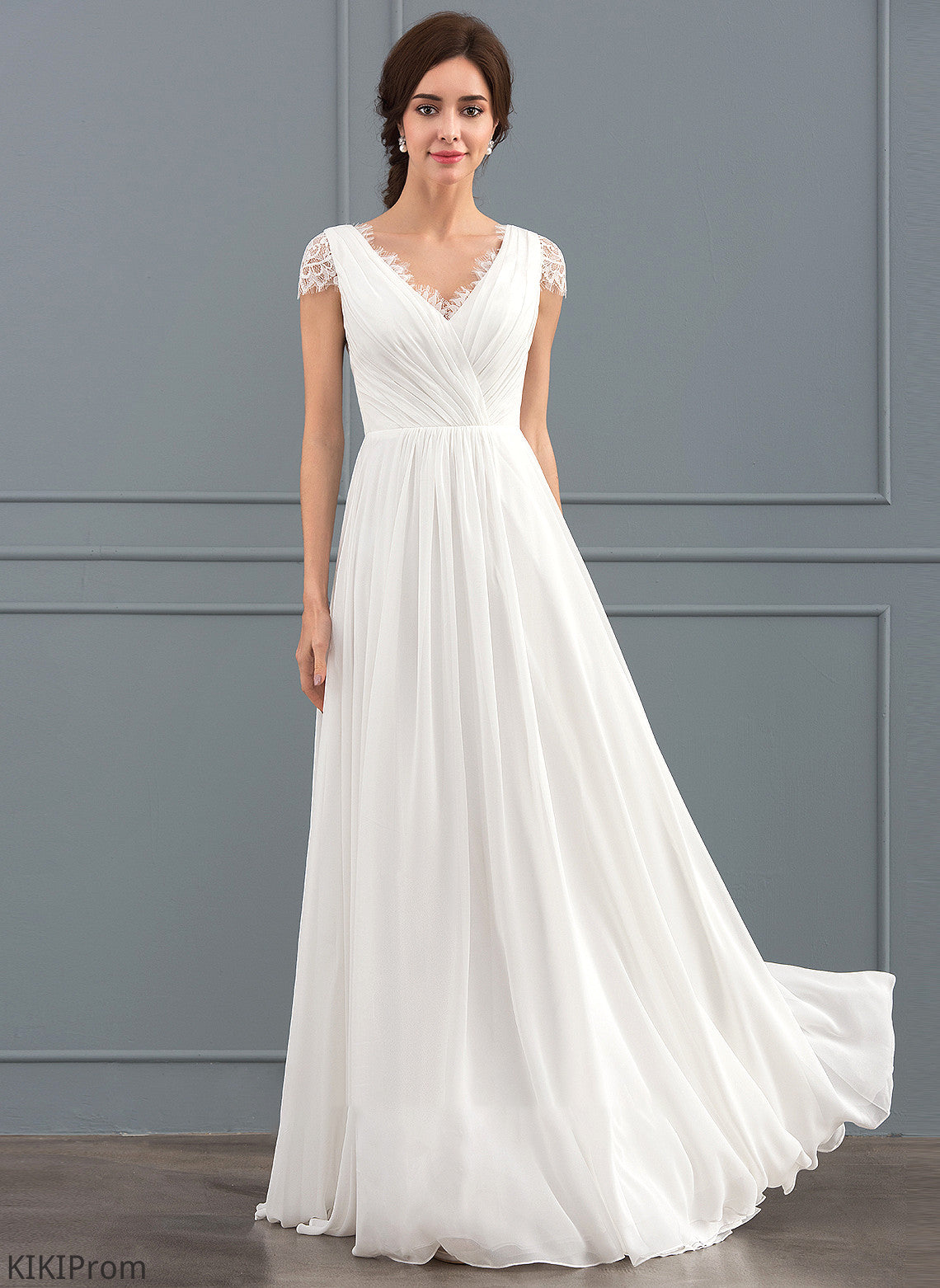 Dress Wedding Chiffon Floor-Length Wedding Dresses With V-neck Lace Laila Ruffle A-Line