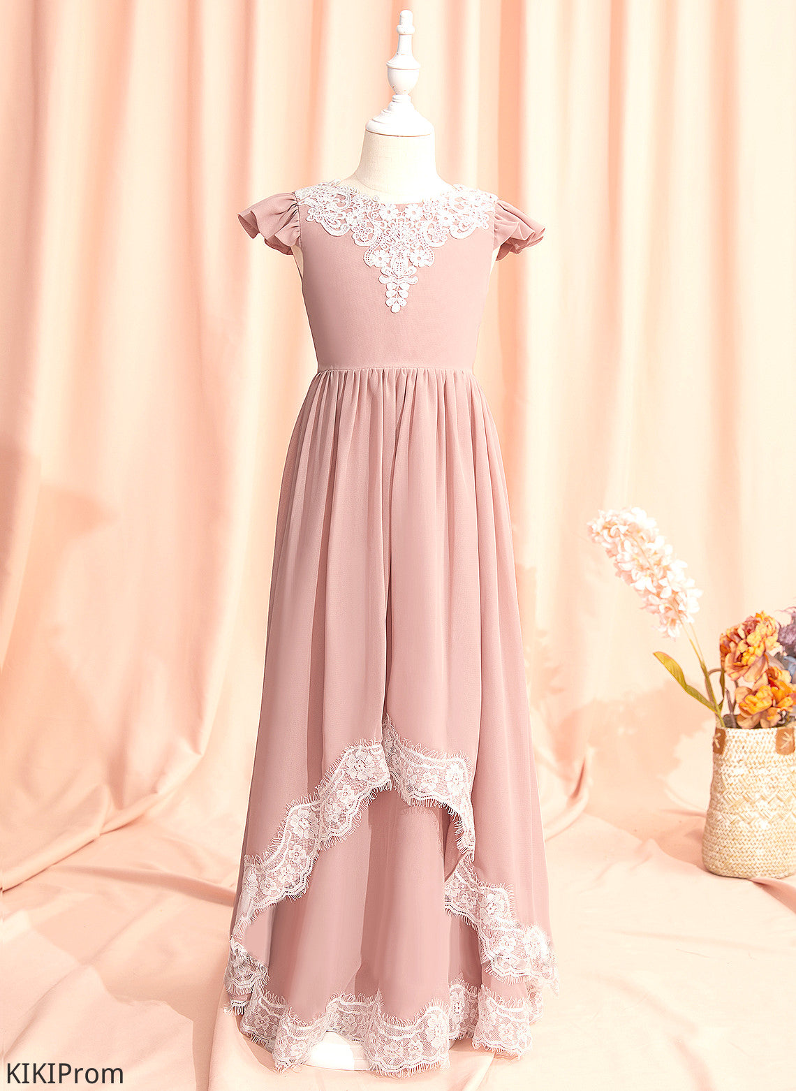 Sleeves Back Yamilet Short Girl Lace/V A-Line Neck Flower Girl Dresses Chiffon/Lace Flower Scoop With Dress Floor-length -