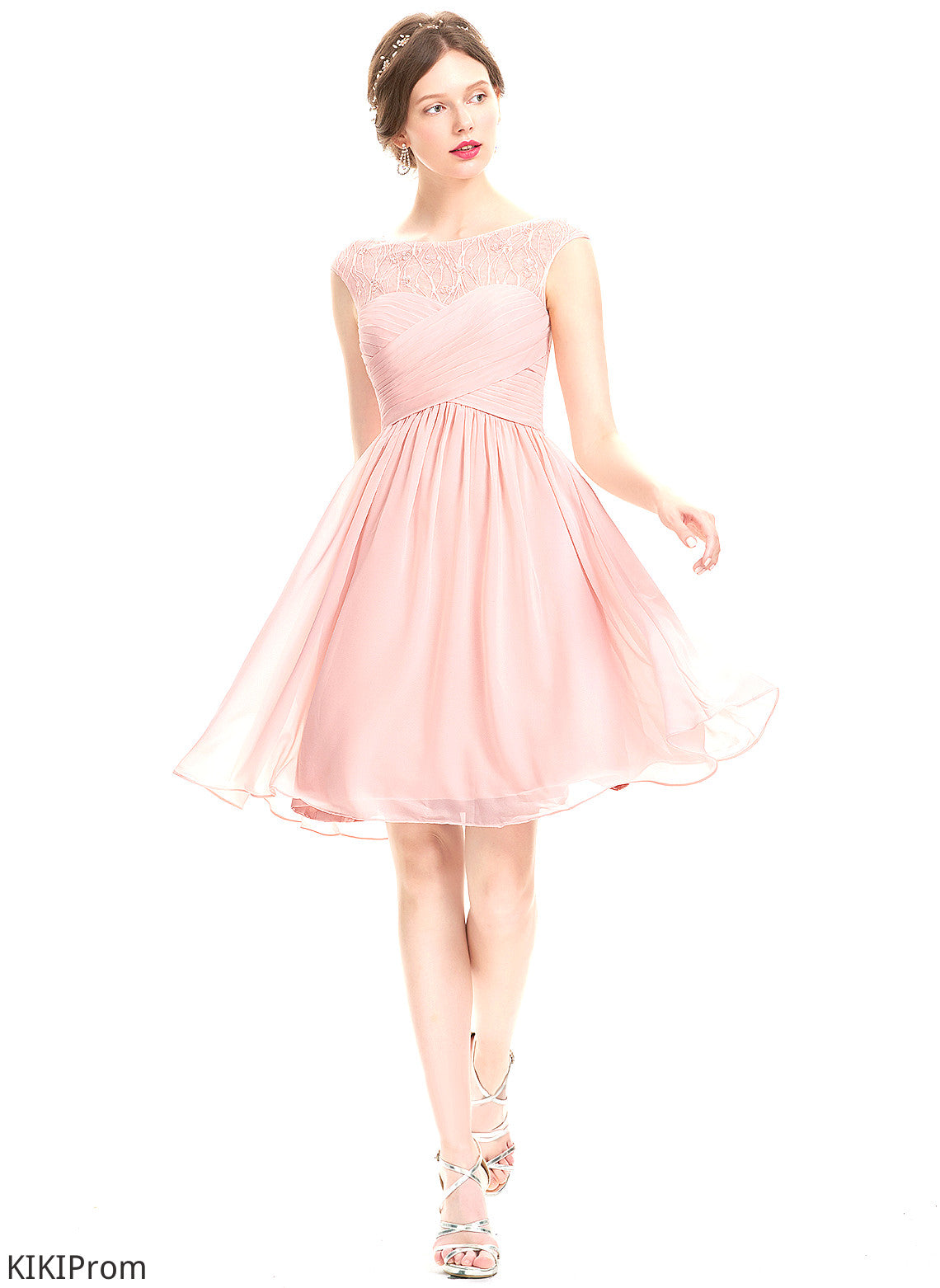 A-Line Prom Dresses Ruffle Chiffon Logan Beading Tulle With Knee-Length Scoop
