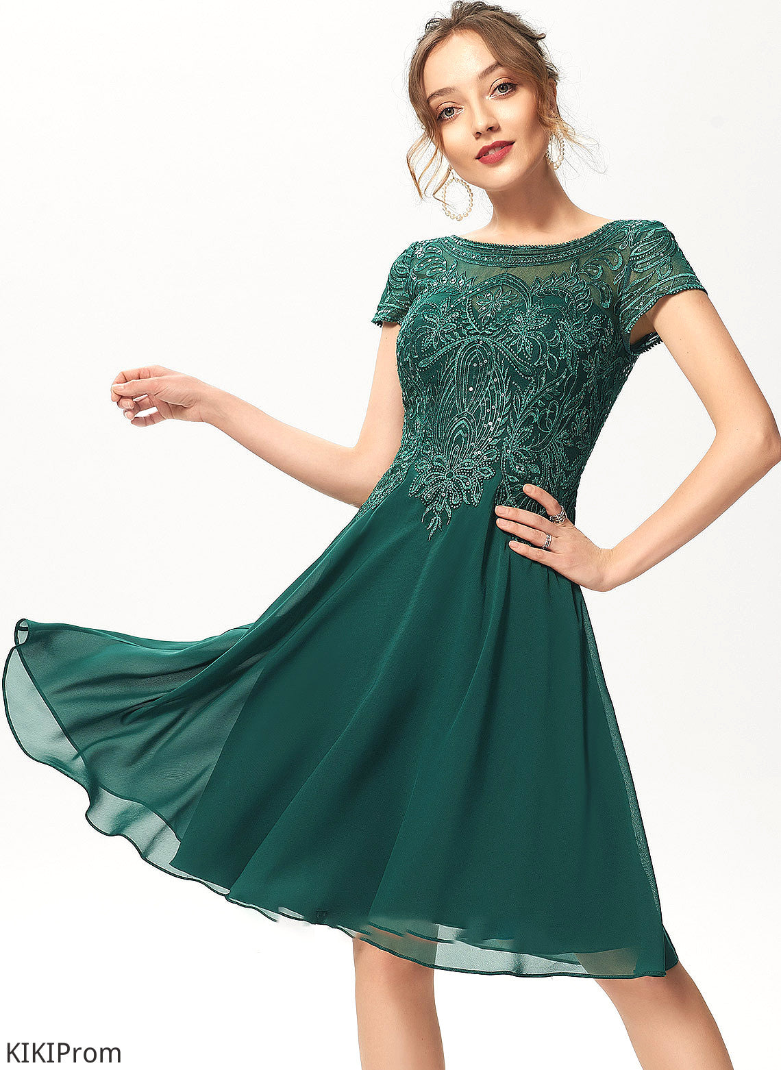 A-Line Sequins ScoopNeck Knee-Length Neckline Embellishment Length Silhouette Fabric Pamela Bridesmaid Dresses