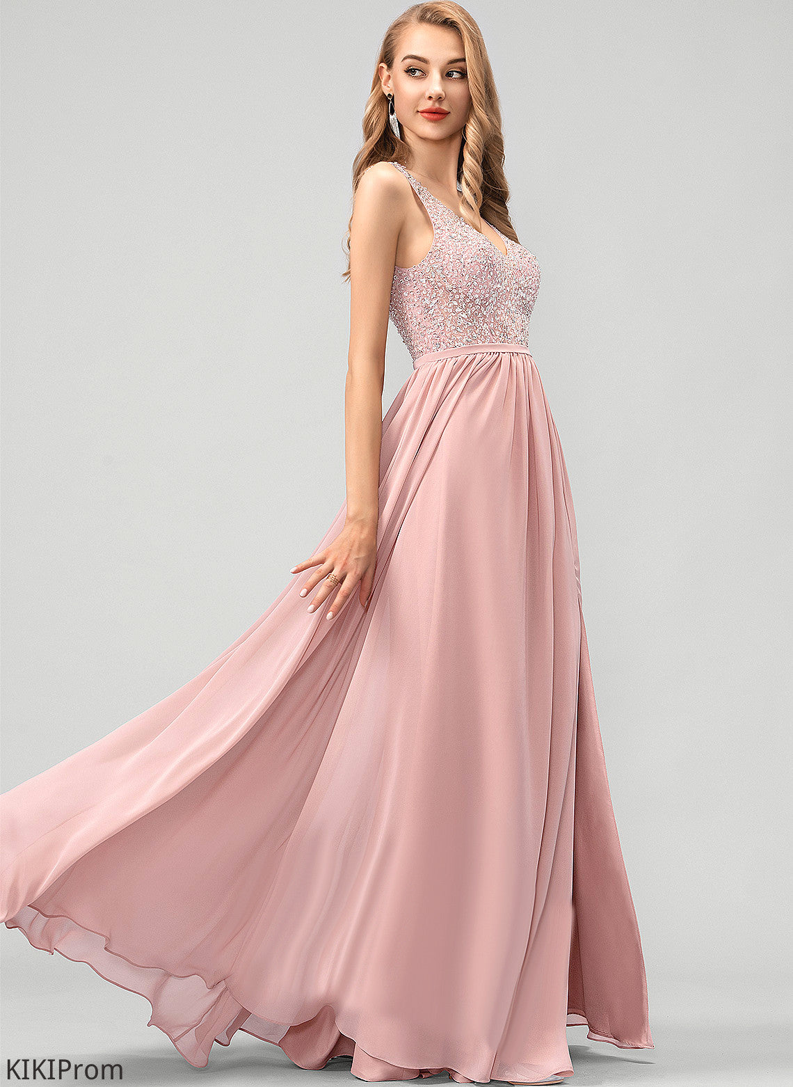 With Floor-Length A-Line Prom Dresses V-neck Beading Chiffon Sequins Haylie