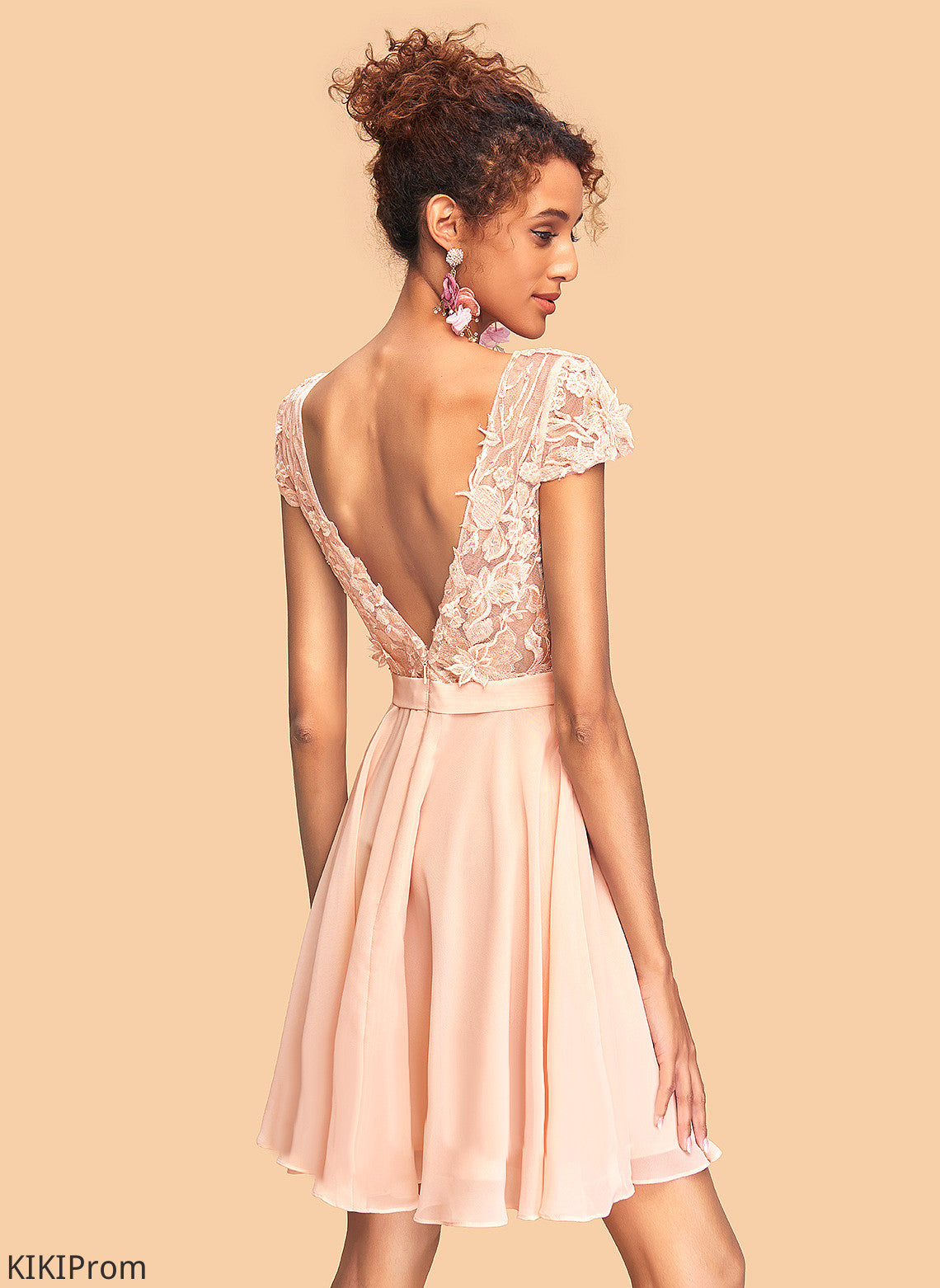 Neck Lace Homecoming Dress Beading Scoop A-Line Short/Mini Kaya Chiffon Homecoming Dresses With