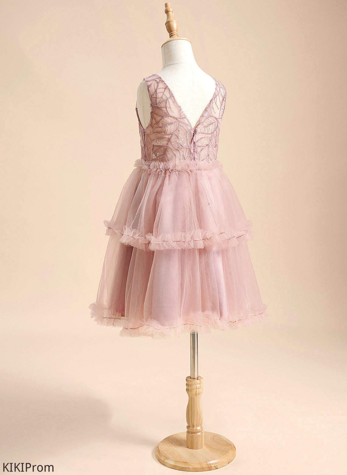 Back Knee-length Girl Neck Flower Dress Sequins/Pleated/V Scoop Flower Girl Dresses A-Line With Lyla Sleeveless - Tulle