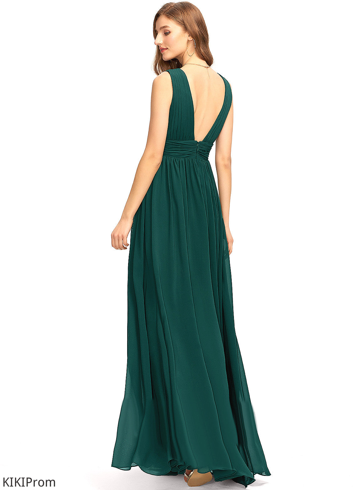 Prom Dresses Pleated Chiffon V-neck Natalya A-Line Floor-Length With