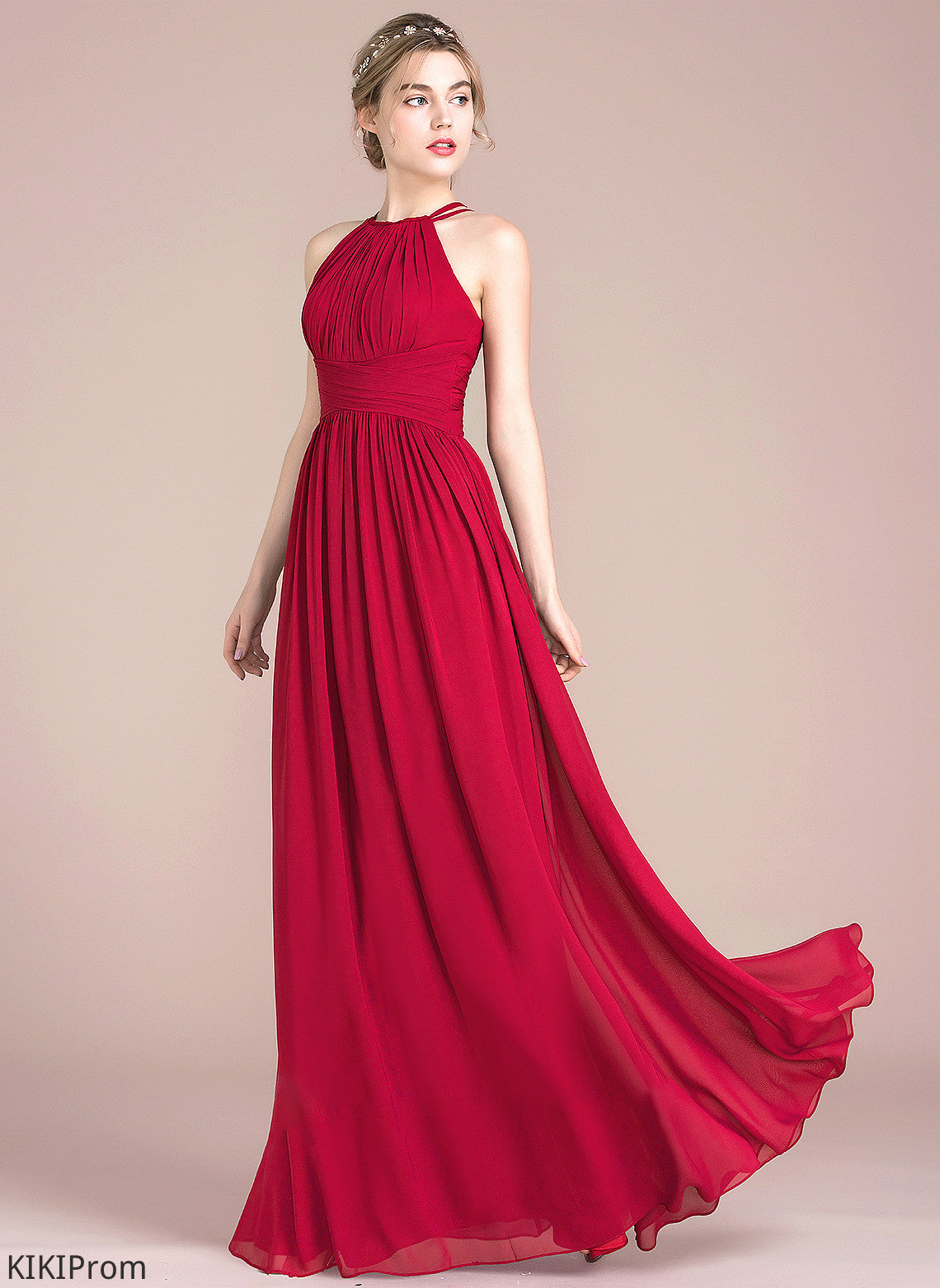 ScoopNeck Length Neckline Ruffle A-Line Floor-Length Silhouette Fabric Embellishment Emely Bridesmaid Dresses