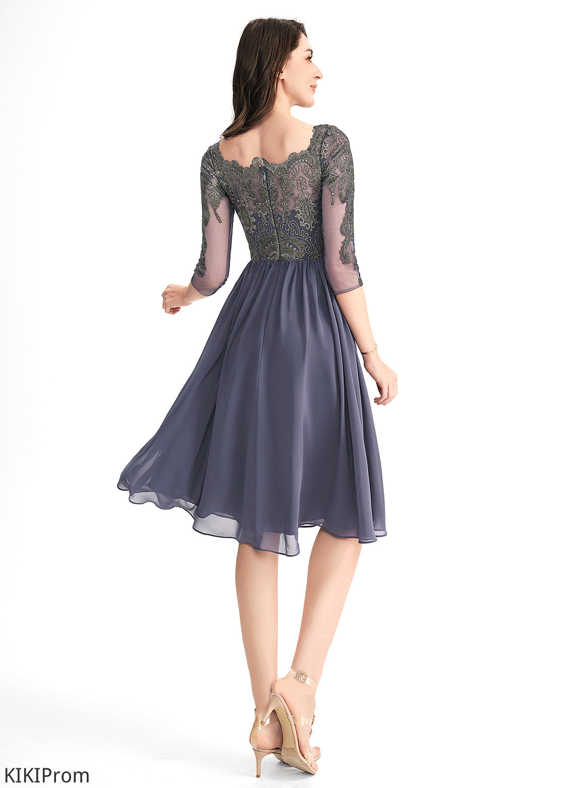 Sierra Knee-Length Lace Lace Chiffon Dress With Cocktail Cocktail Dresses Square Neckline A-Line