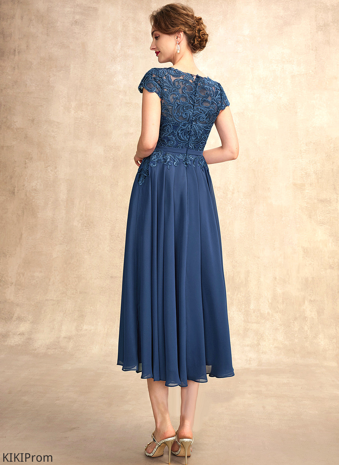 Mother of Chiffon the Gwen A-Line Tea-Length Lace Dress Scoop Bride Mother of the Bride Dresses Neck