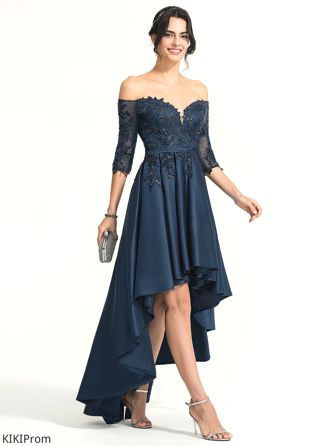 Satin Lace Homecoming Off-the-Shoulder Asymmetrical Moira Dress Homecoming Dresses A-Line With