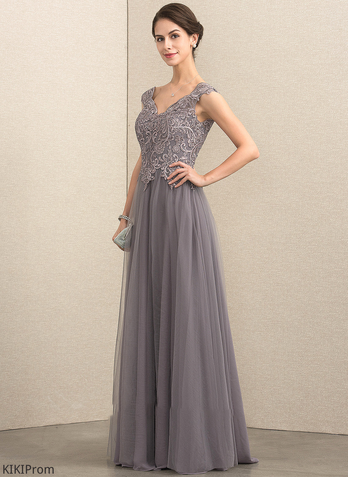 of the Yadira A-Line/Princess Dress V-neck Lace Floor-Length Mother Mother of the Bride Dresses With Bride Sequins Tulle