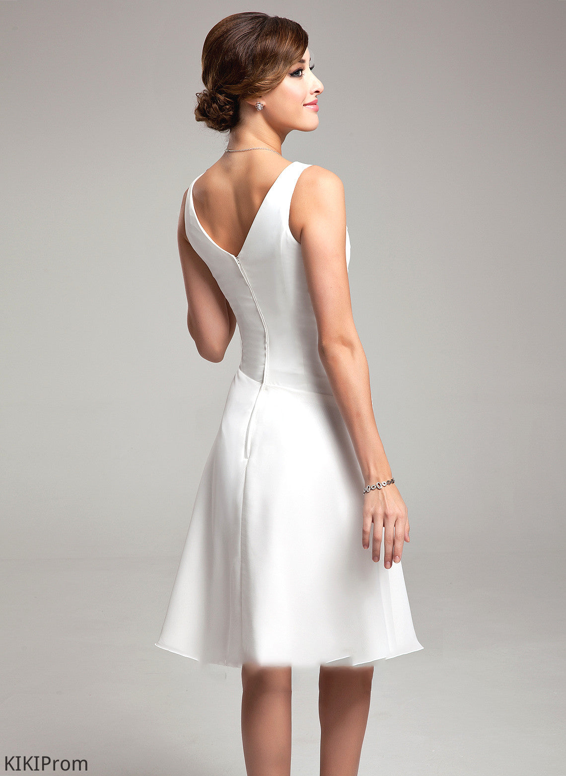 Wedding V-neck Dress Chiffon Sequins A-Line Knee-Length Beading Ruffle Wedding Dresses Araceli With