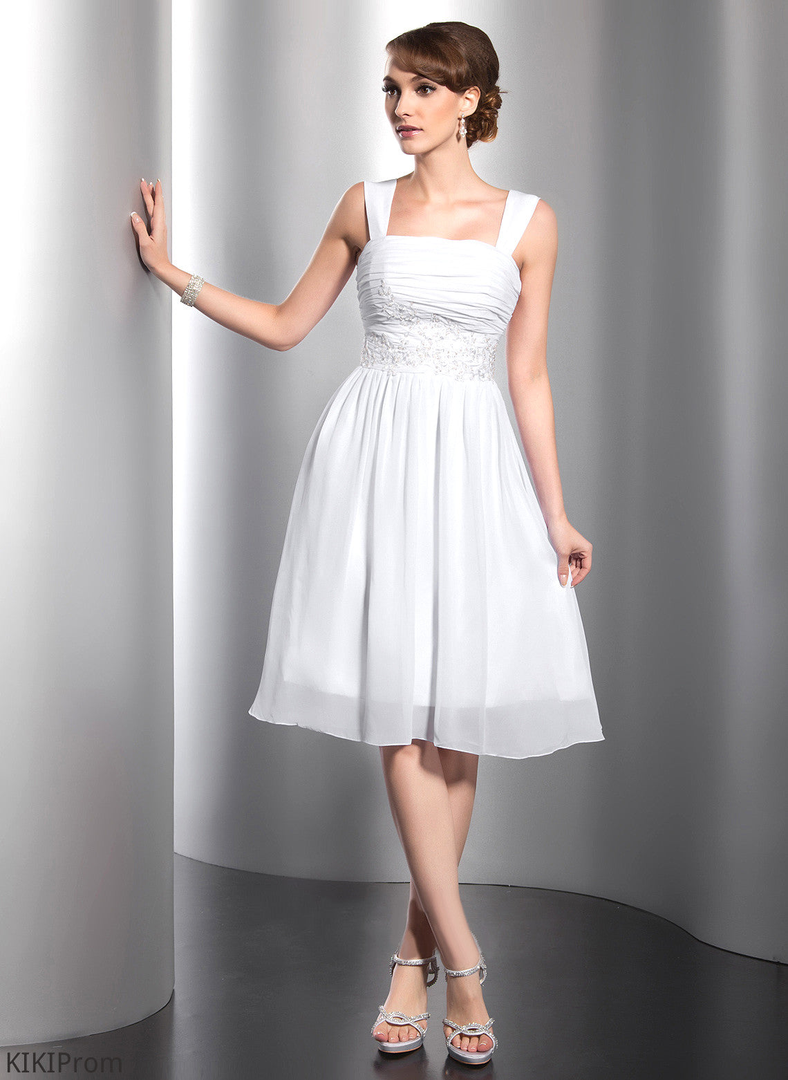 Jessie Homecoming Dresses Beading Dress Neckline Appliques Lace Square Chiffon A-Line Ruffle With Knee-Length Homecoming