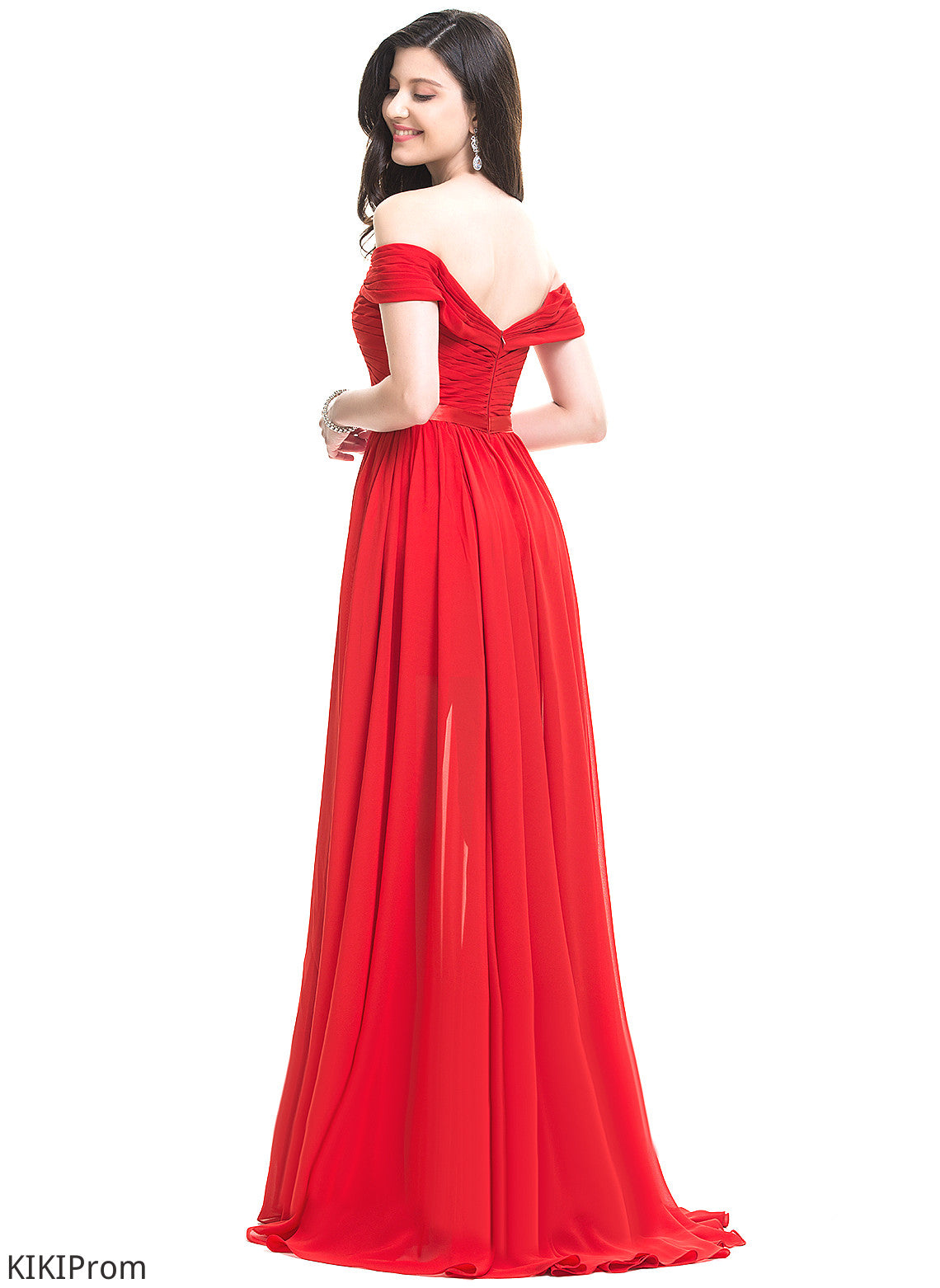 Silhouette Length Embellishment SweepTrain Pleated Off-the-Shoulder Fabric A-Line Neckline Cheyanne Natural Waist A-Line/Princess Bridesmaid Dresses