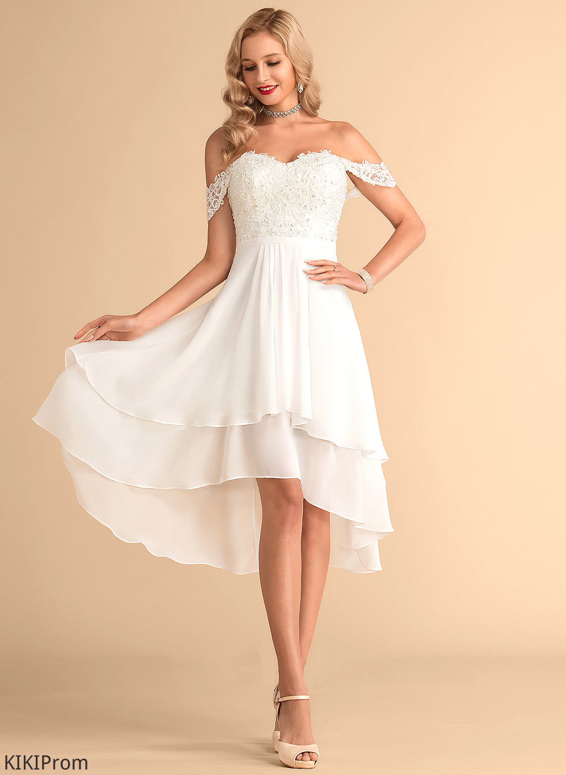 With Wedding Penelope Wedding Dresses A-Line Lace Dress Asymmetrical Chiffon Beading Sequins