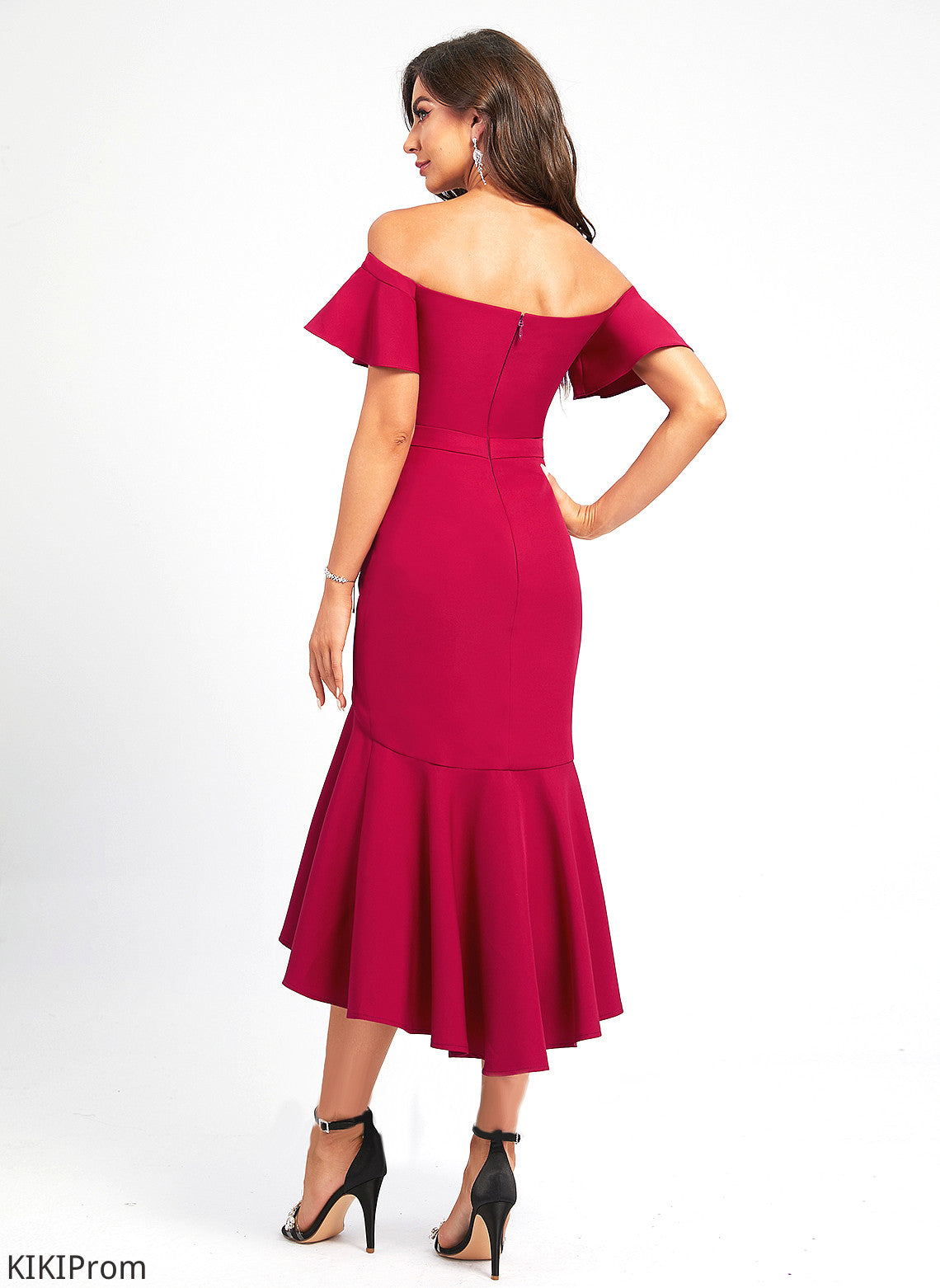 Crepe Cocktail Dresses Trumpet/Mermaid Ruffle Cocktail Off-the-Shoulder Asymmetrical Stretch With Raquel Dress