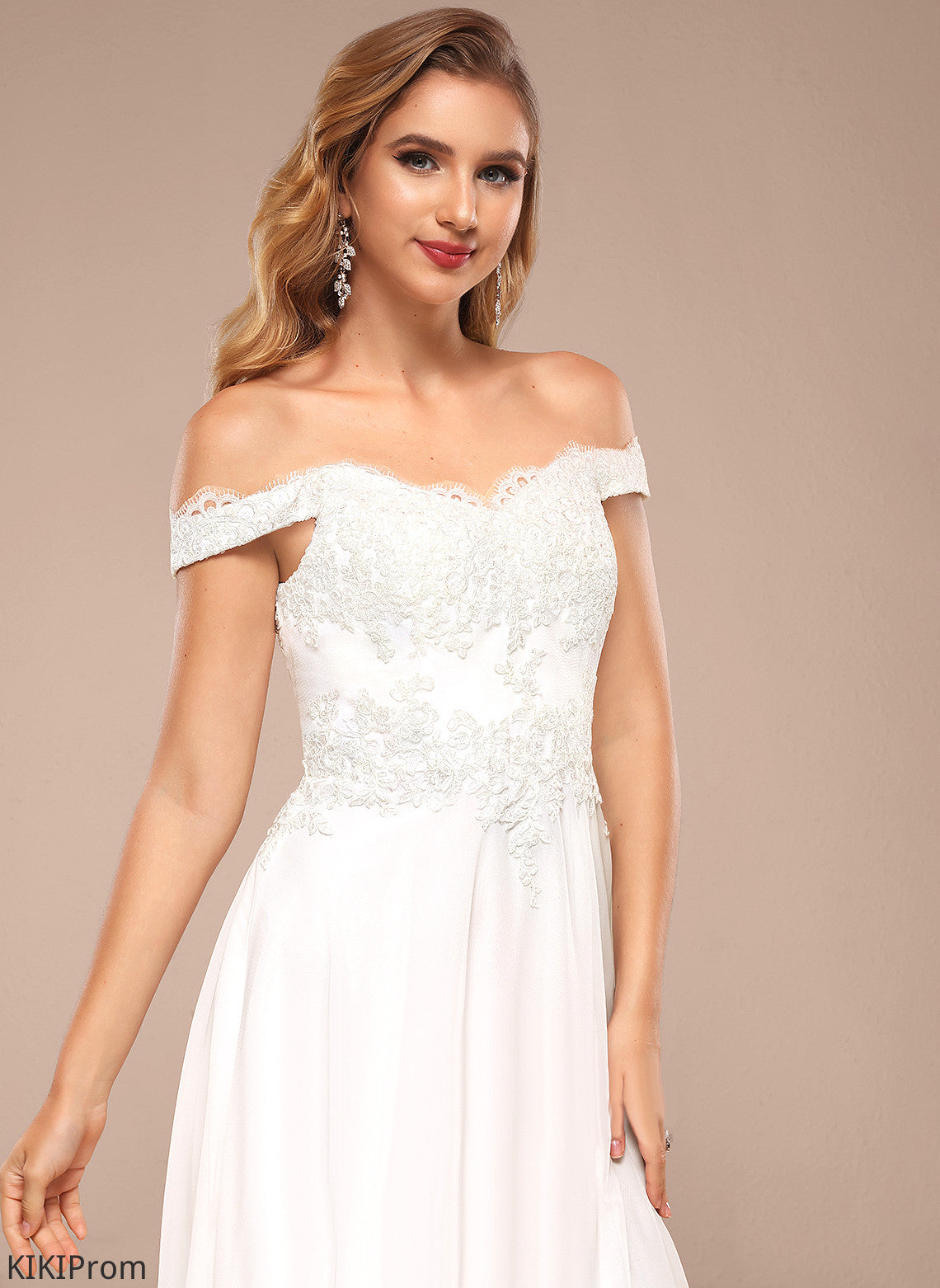 With Chiffon Lace A-Line Janiyah Sequins Floor-Length Off-the-Shoulder Wedding Dresses Wedding Dress