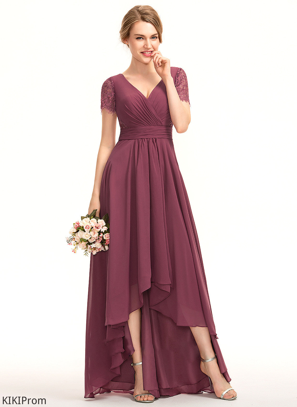 V-neck Length Neckline Embellishment Asymmetrical Ruffle Silhouette A-Line Fabric Marisol Bridesmaid Dresses