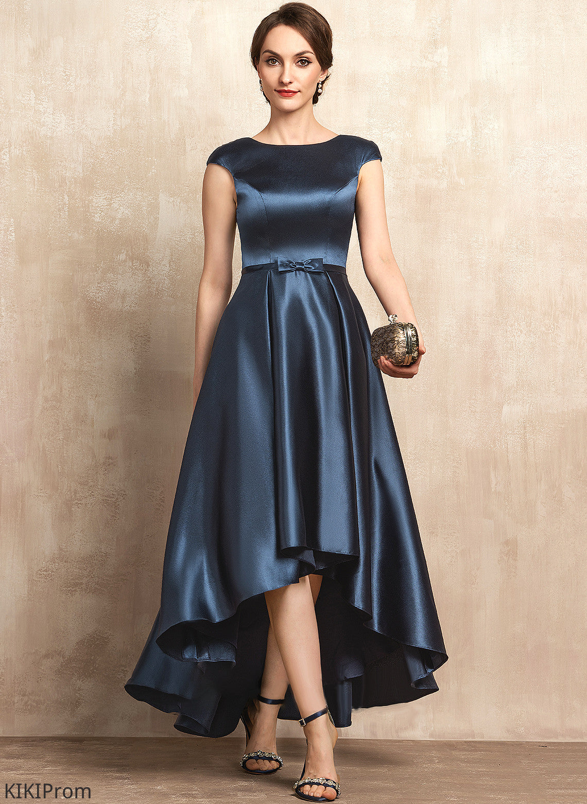 of Neck Bow(s) A-Line Asymmetrical the Dress Bride Satin Mother of the Bride Dresses Mother With Malia Pockets Scoop