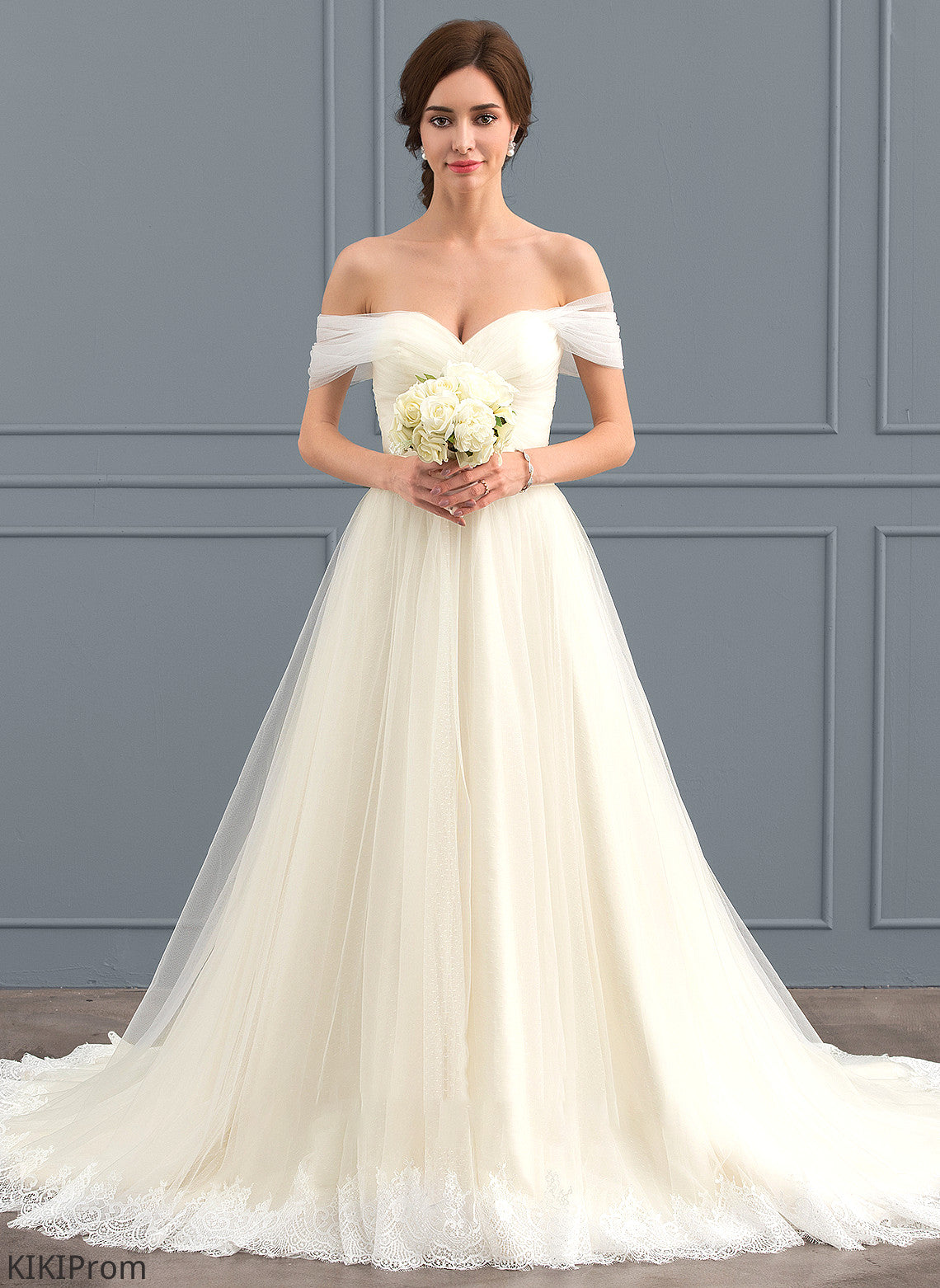 Court Ruffle Dress Off-the-Shoulder Train With Wedding Dresses Amirah Lace Tulle Wedding Ball-Gown/Princess