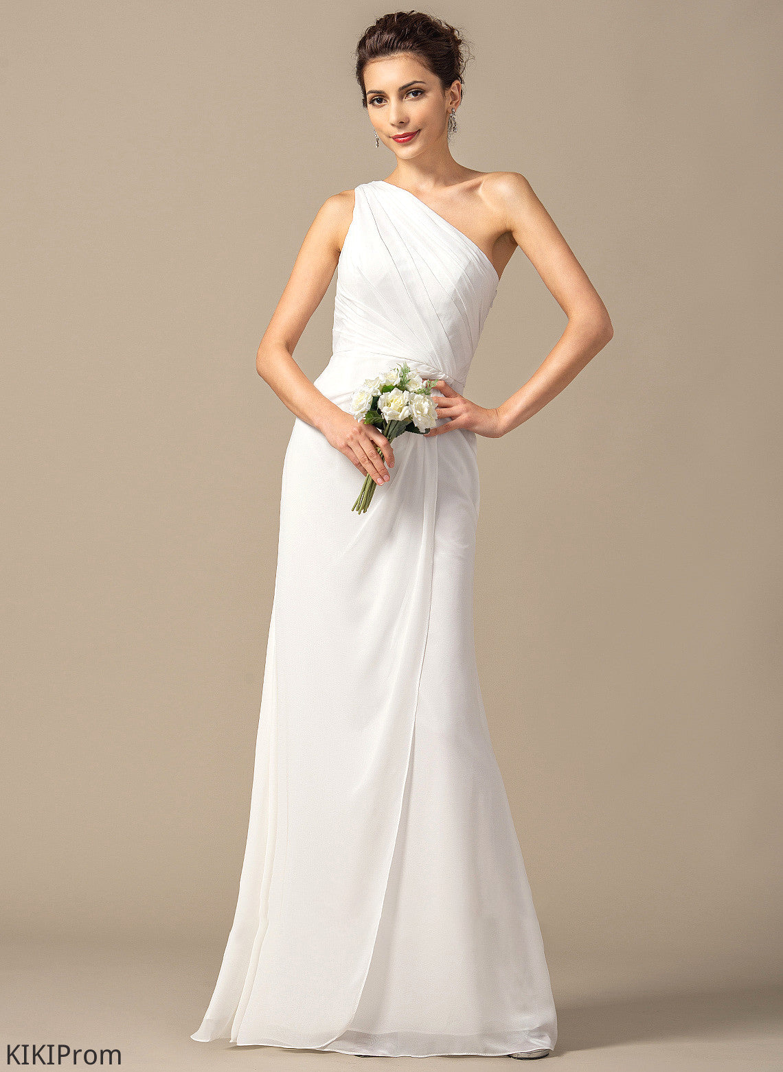 Fabric Neckline Ruffle Embellishment Length Silhouette One-Shoulder Sheath/Column Floor-Length Elisa Bridesmaid Dresses