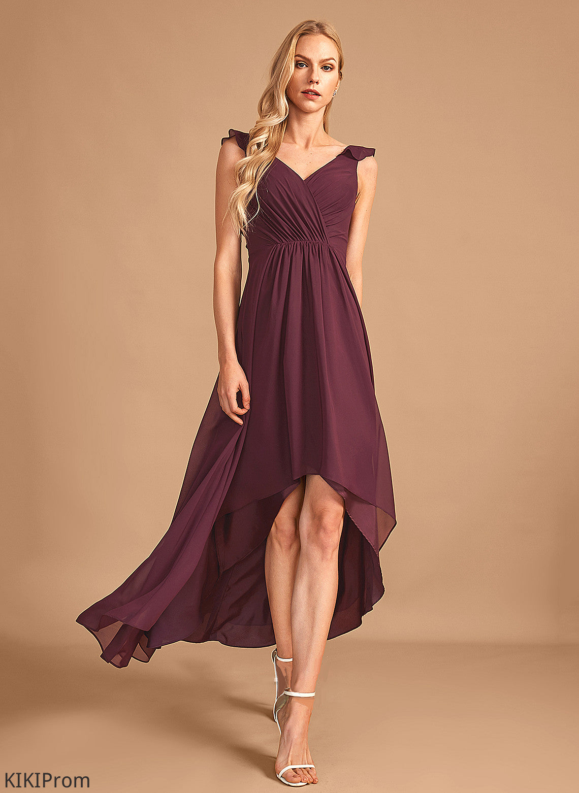 Length Ruffle Silhouette Asymmetrical V-neck Fabric A-Line Embellishment Neckline Sarah Bridesmaid Dresses