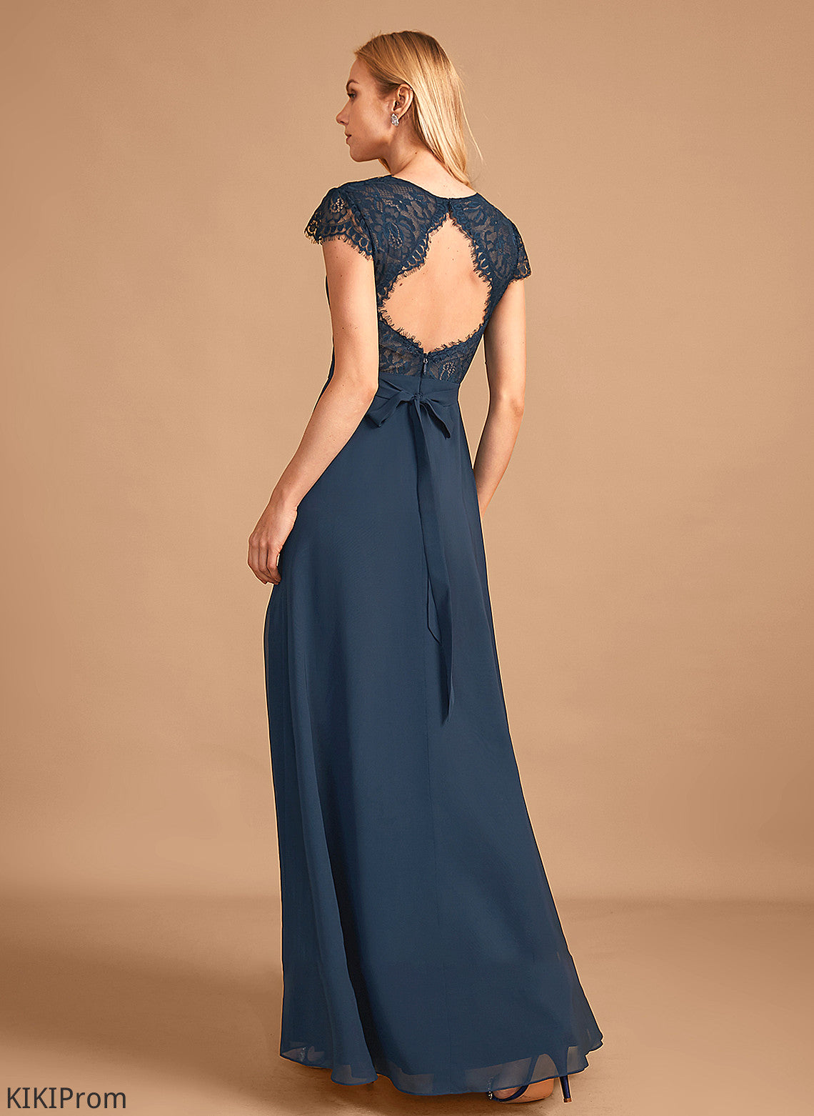 SplitFront Length V-neck Embellishment Floor-Length Silhouette A-Line Lace Neckline Fabric Kaleigh Bridesmaid Dresses