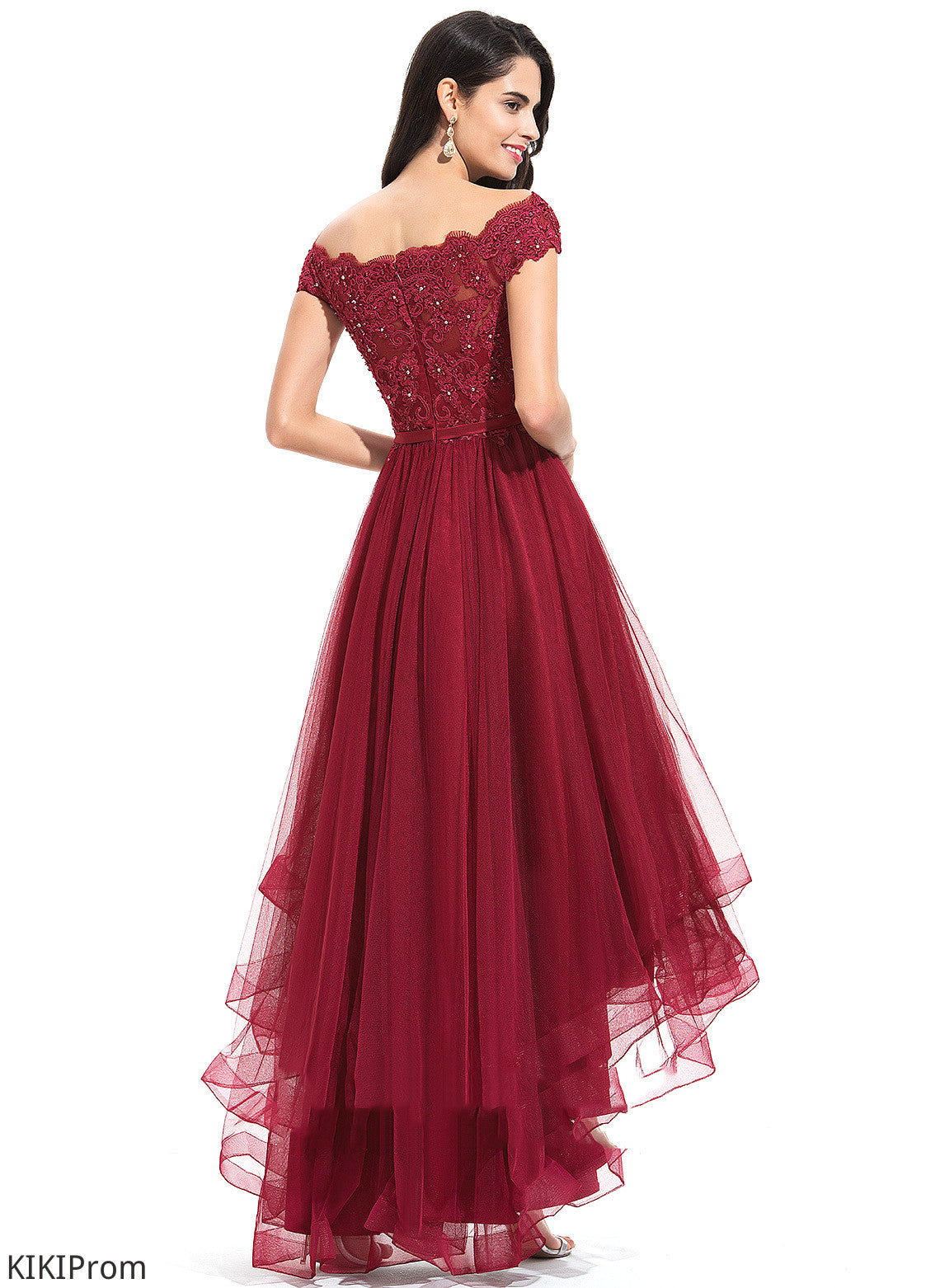 Dress Tulle Bow(s) Homecoming Dresses Homecoming A-Line Neveah Asymmetrical Off-the-Shoulder Beading With Lace