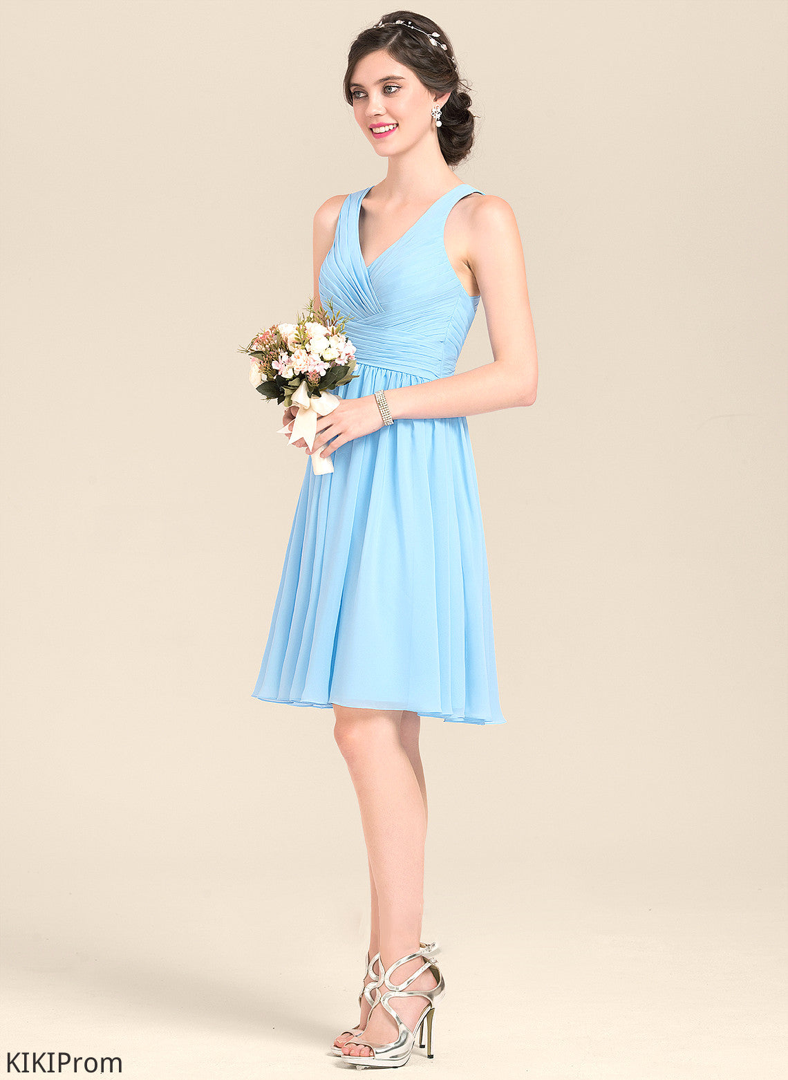 Fabric Length Knee-Length Ruffle Neckline V-neck Embellishment Silhouette A-Line Danica A-Line/Princess V-Neck Bridesmaid Dresses