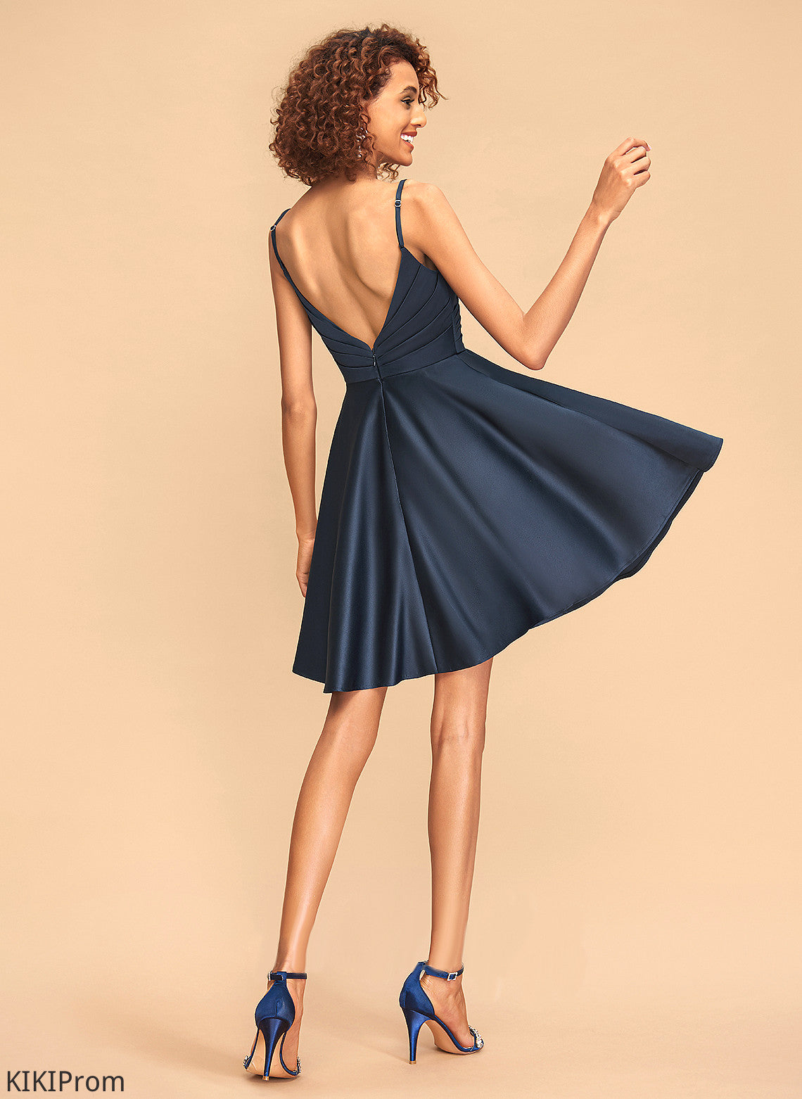 A-Line Ruffle Short/Mini Sequins Homecoming With Nadia Homecoming Dresses Dress Satin Beading V-neck