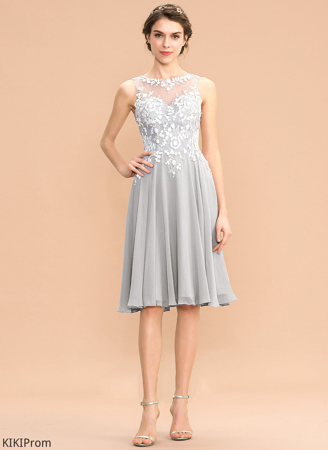 ScoopNeck Lace Fabric Knee-Length Length Silhouette Straps Neckline A-Line Jaylen Bridesmaid Dresses