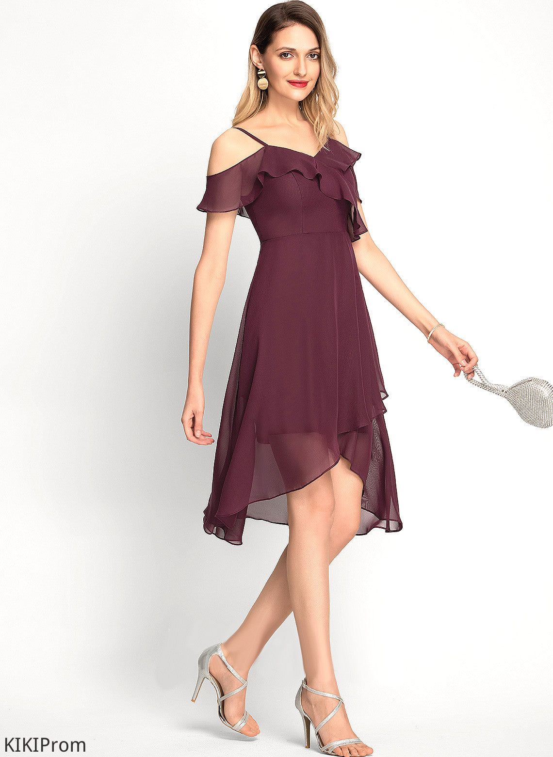 Miah Off-the-Shoulder Asymmetrical A-Line Cocktail Dress Cocktail Dresses Chiffon