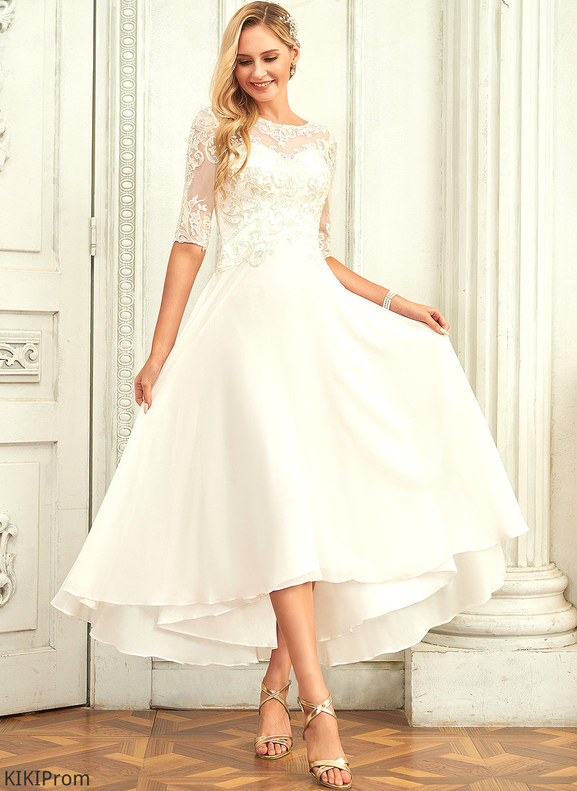 Asymmetrical With Wedding Dress Neck Maliyah Scoop Wedding Dresses Chiffon Sequins Beading A-Line