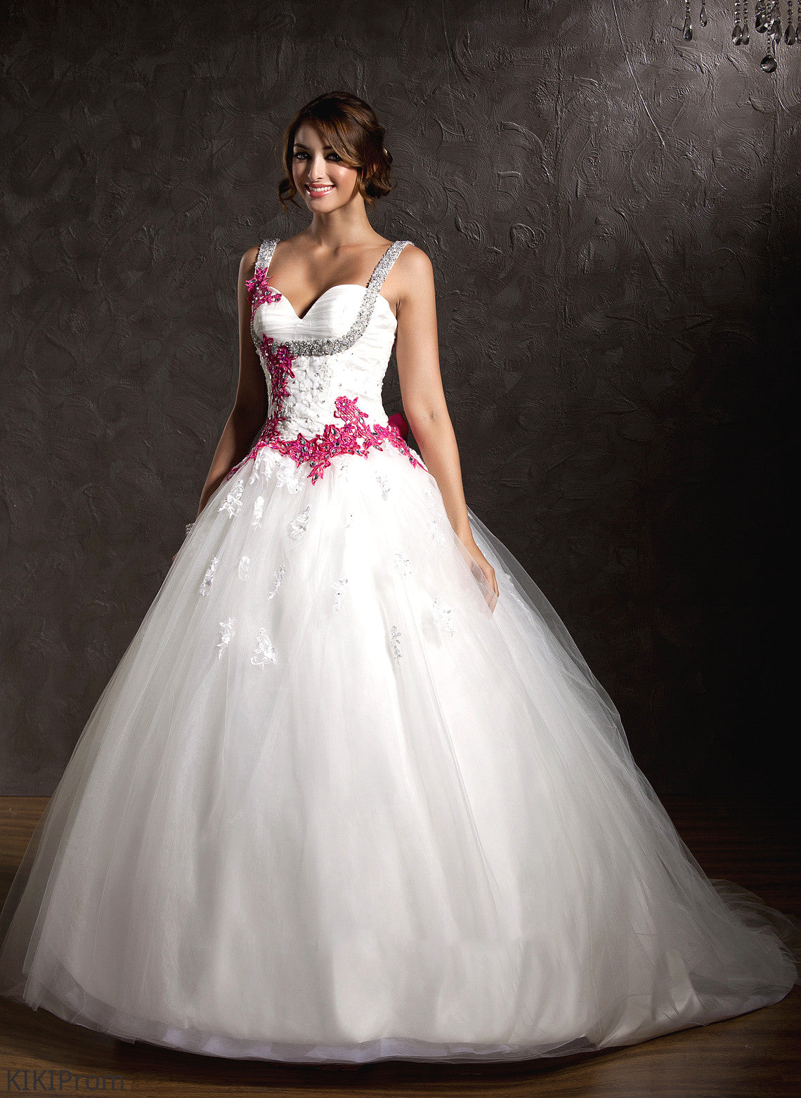 Chapel Sweetheart Bow(s) Ball-Gown/Princess Wedding Train Wedding Dresses Appliques Dress Tulle With Lauretta Lace Ruffle
