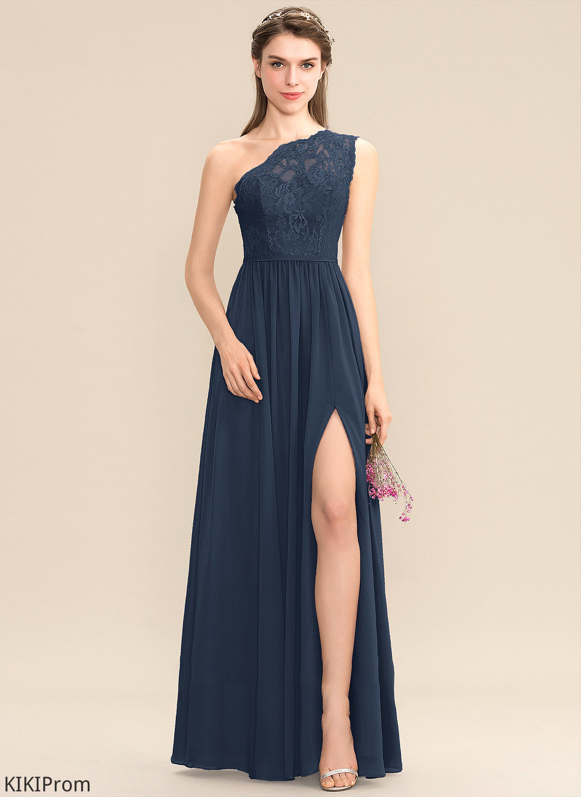 SplitFront Length Embellishment Fabric One-Shoulder Floor-Length Neckline Silhouette A-Line Aubrie V-Neck Floor Length Bridesmaid Dresses