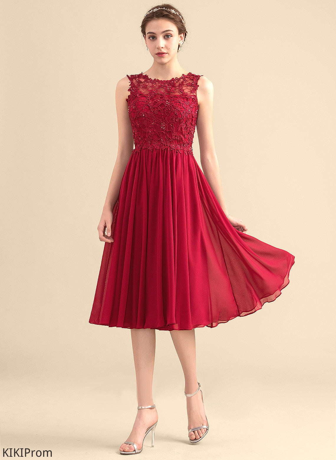 Beading Scoop A-Line Lace Lace Knee-Length Homecoming With Neck Homecoming Dresses Dress Chasity Chiffon