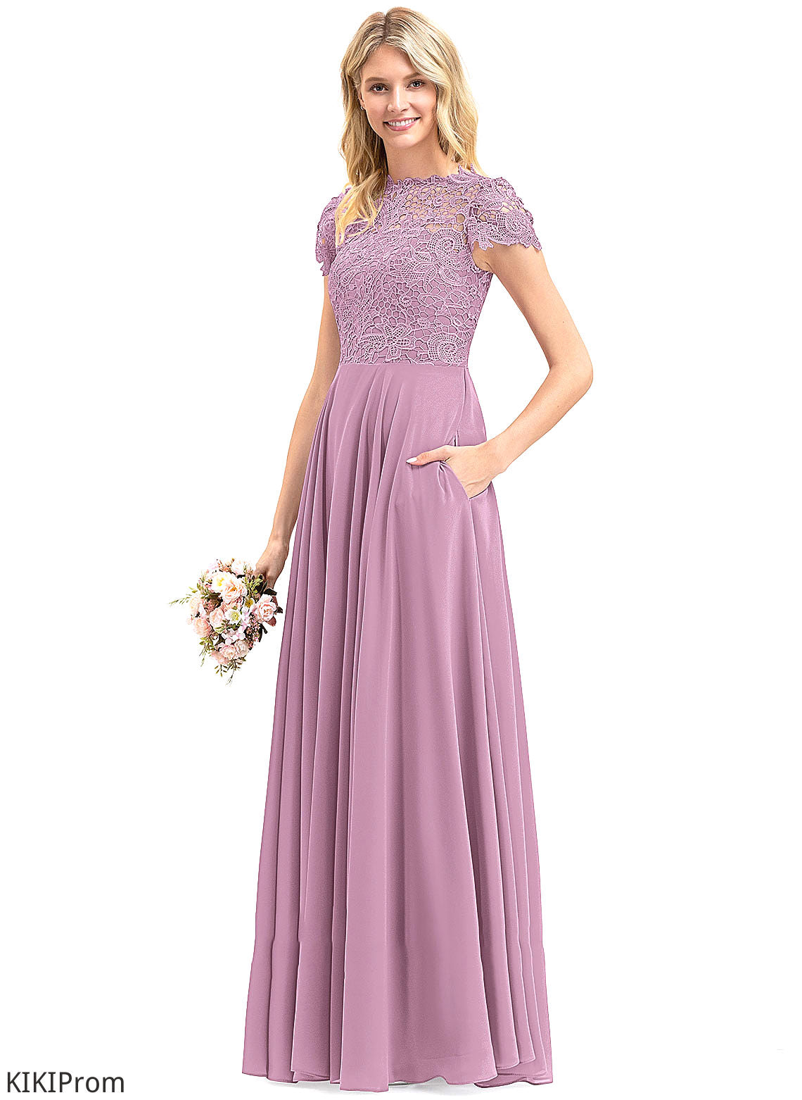 Fabric ScoopNeck Floor-Length Pockets A-Line Silhouette Neckline Length Embellishment Jillian Sleeveless Natural Waist Bridesmaid Dresses