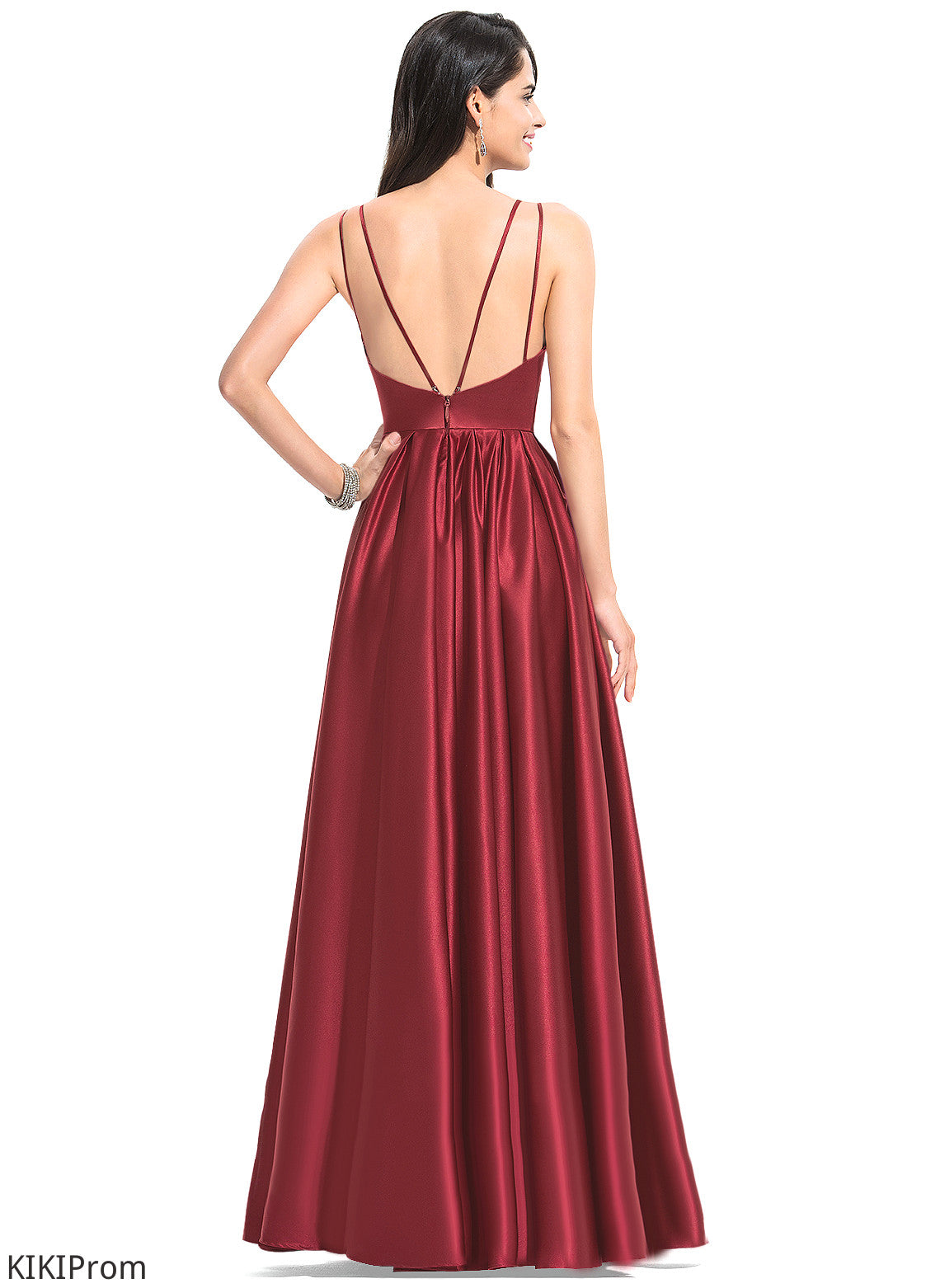 Fabric Embellishment Neckline Silhouette A-Line Length Floor-Length Pleated V-neck Pam A-Line/Princess Halter Bridesmaid Dresses