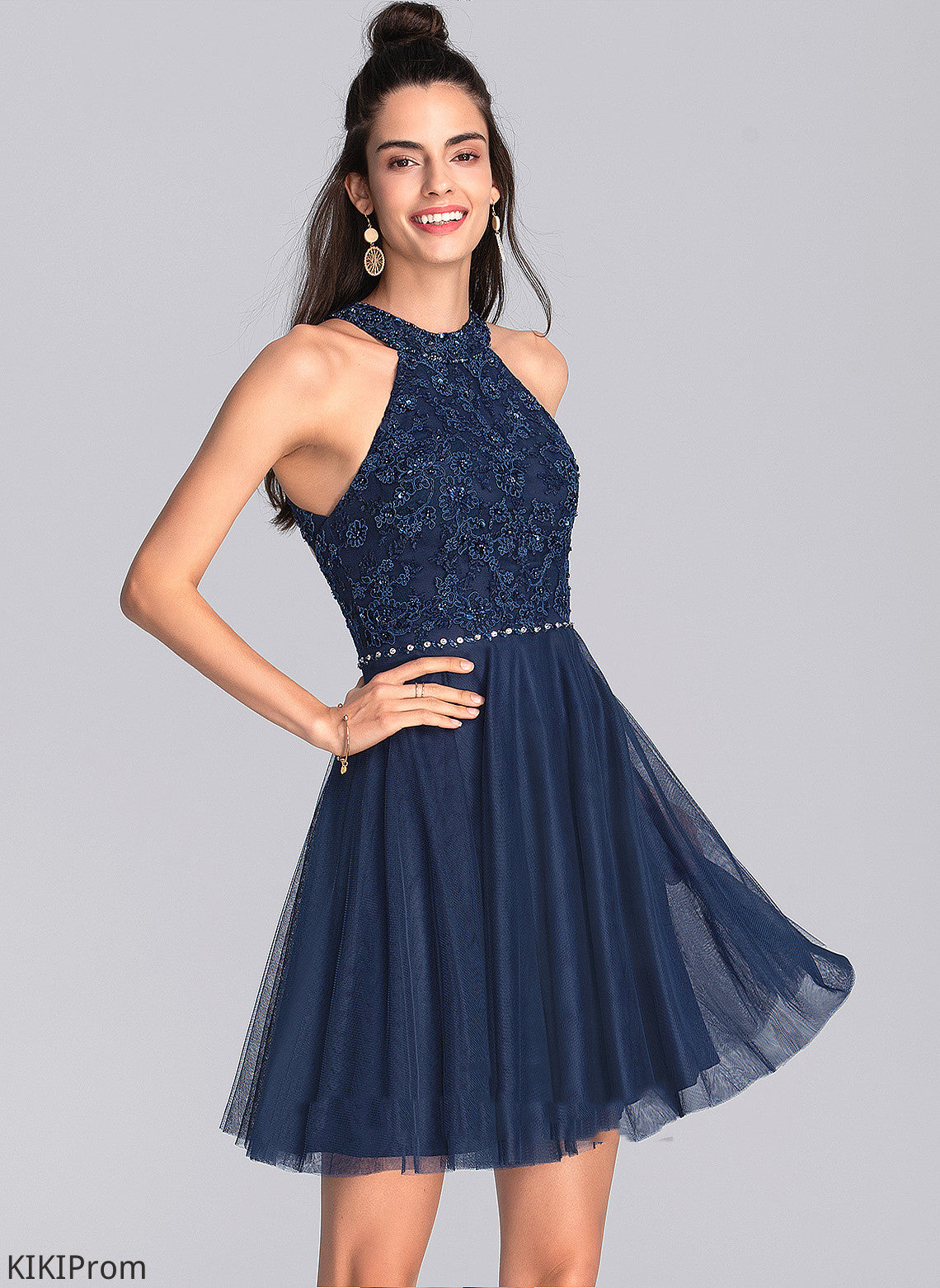 Homecoming With Homecoming Dresses A-Line Short/Mini Lace Willow Scoop Beading Neck Dress Tulle