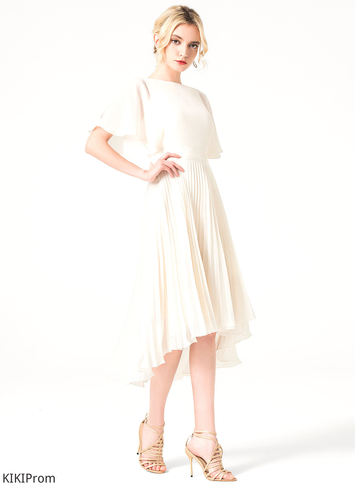 Asymmetrical With Scoop Cocktail Dresses A-Line Neck Pleated Dress Chiffon Gabriella Cocktail