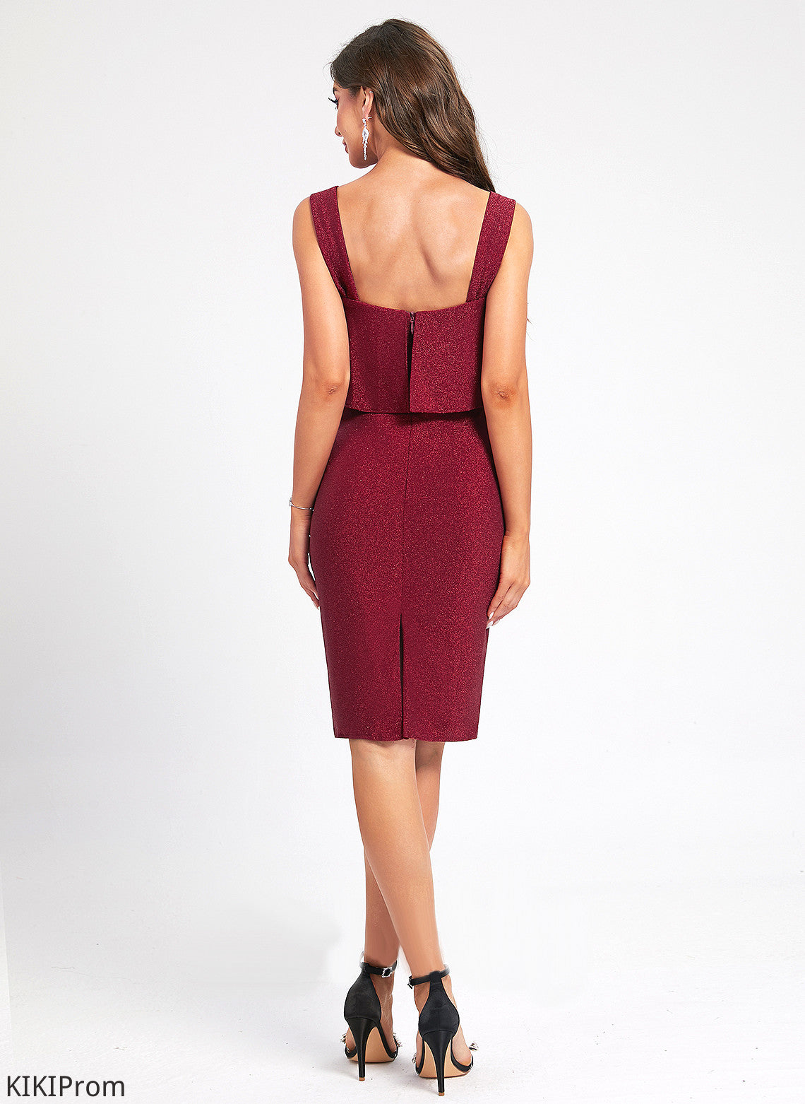 Square Dress With Knee-Length Cocktail Polyester Neckline Hortensia Cocktail Dresses Sheath/Column Ruffle