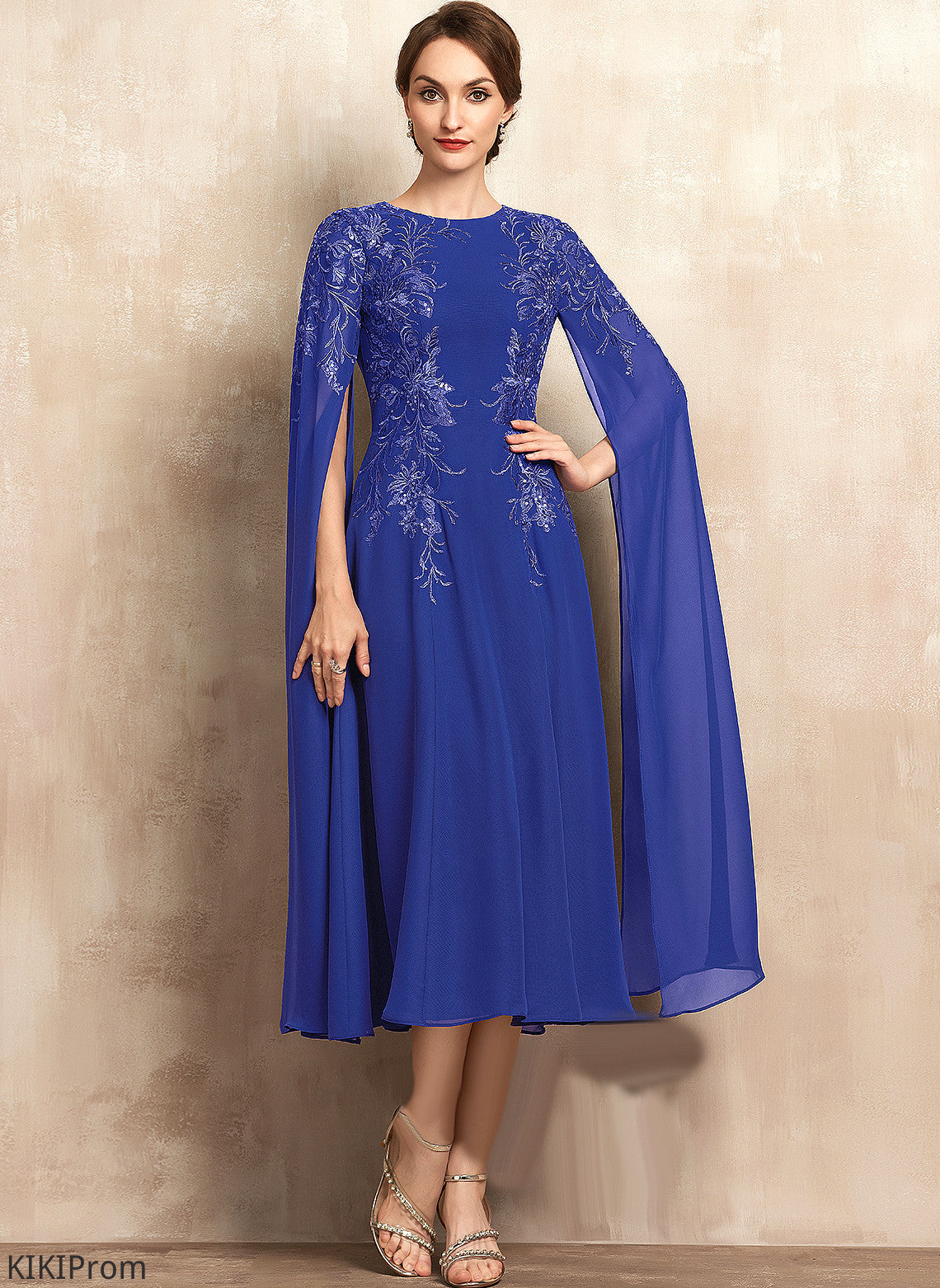 Lace Chiffon of the Mother Bride A-Line Dress With Neck Mother of the Bride Dresses Sequins Tea-Length Juliet Scoop