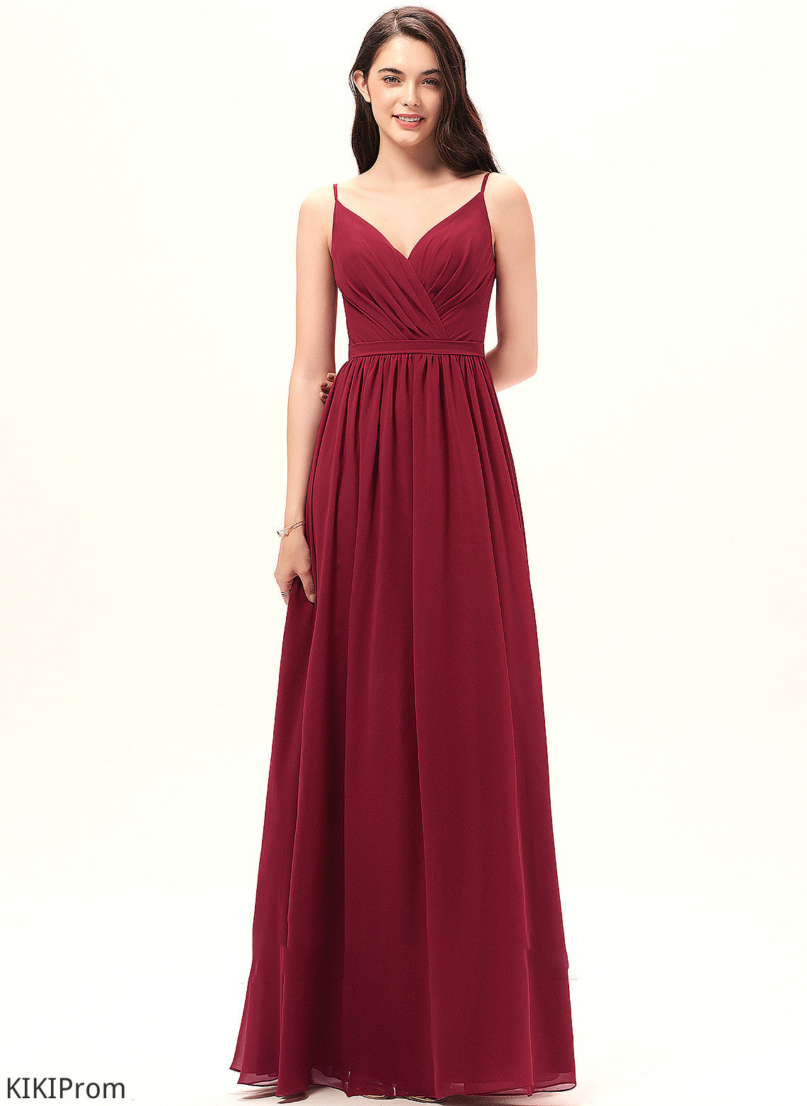 Embellishment V-neck Length Ruffle A-Line Neckline Floor-Length Fabric Lace Silhouette Aniya A-Line/Princess Bridesmaid Dresses