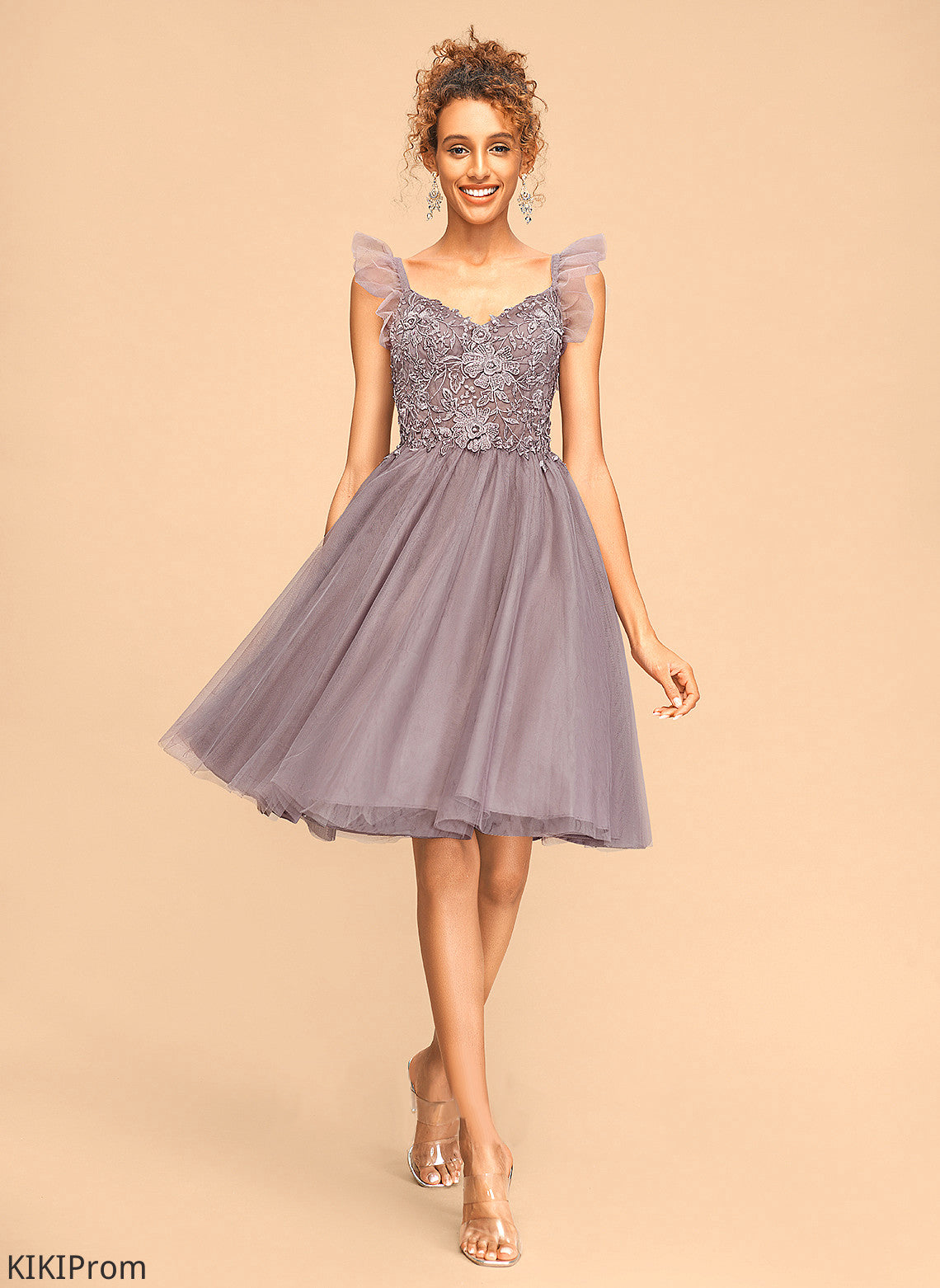Dress Alison Homecoming With Homecoming Dresses Tulle Cascading Lace V-neck Ruffles A-Line Knee-Length